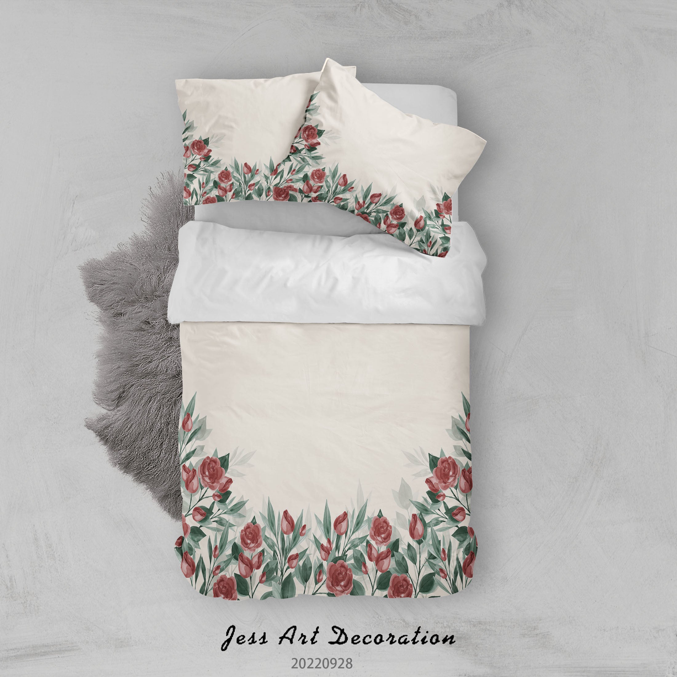 3D Floral Leaf Rose Quilt Cover Set Bedding Set Duvet Cover Pillowcase 361