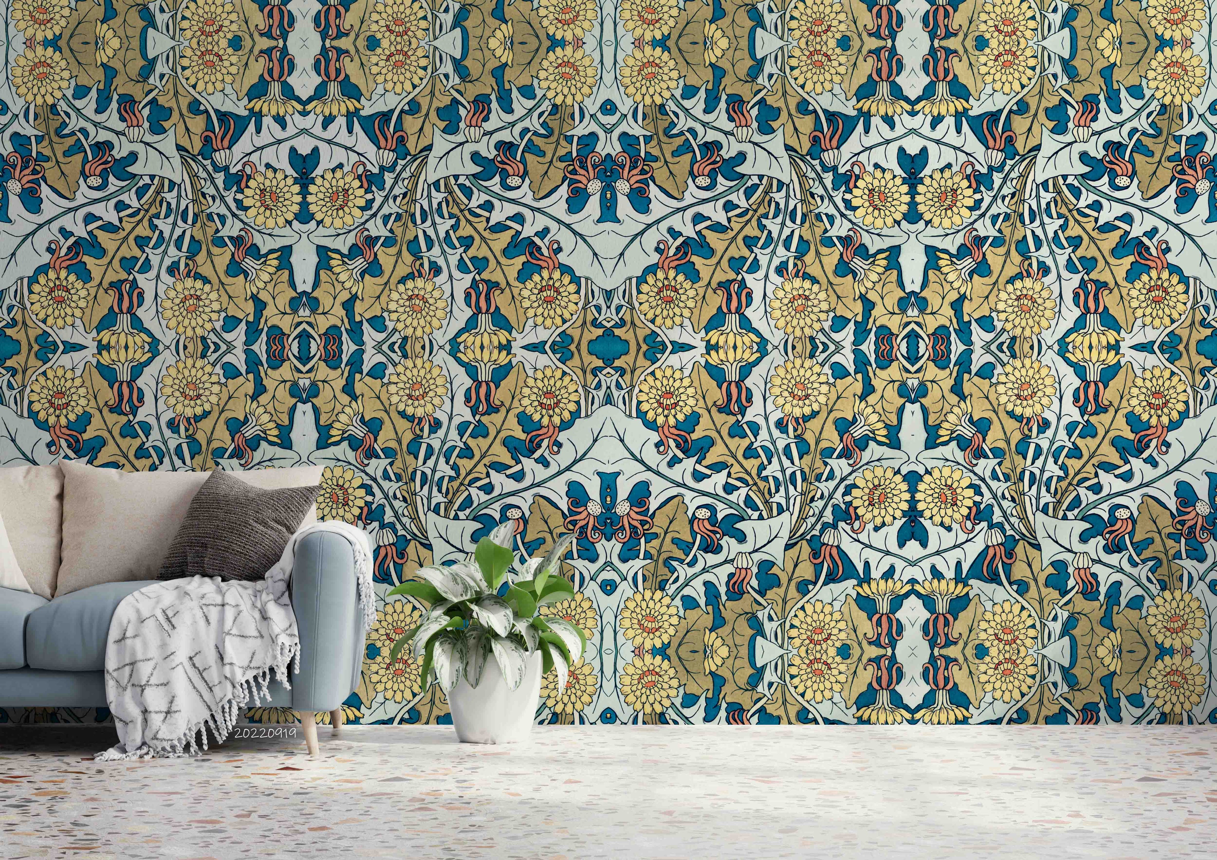 3D Art Nouveau Style Dandelion Floral Pattern Background Wall Mural Wallpaper GD 3501- Jess Art Decoration