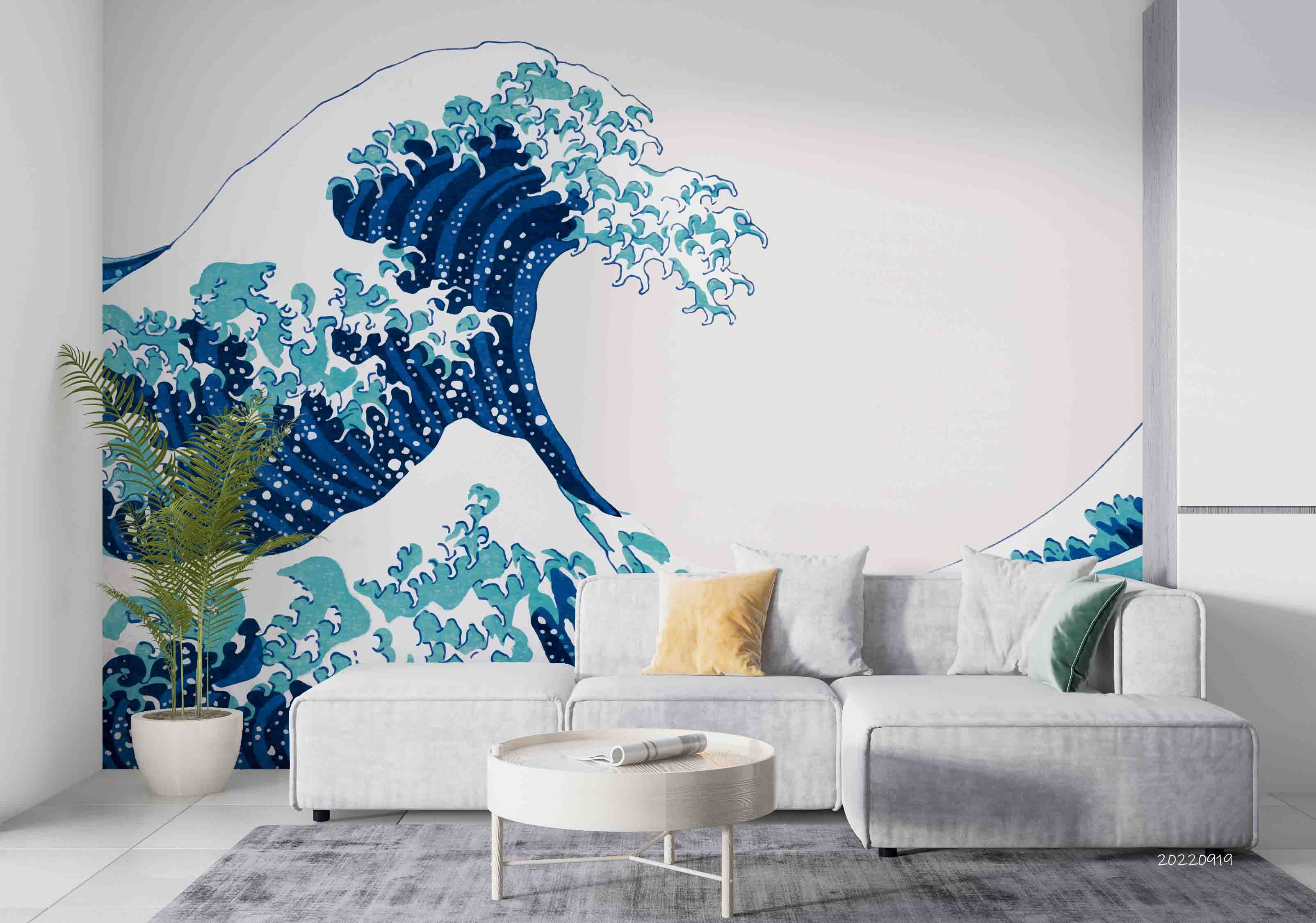 3D Vintage Blue Wave Japanese Wall Mural Wallpaper GD 3410- Jess Art Decoration