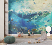3D Sea Turtle Whale Fish Coral Ripple Wall Mural Wallpaper YXL 685