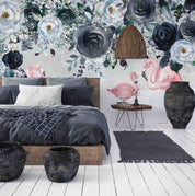 3D Black Rose Pink Flamingo Wall Mural Wallpaper 423