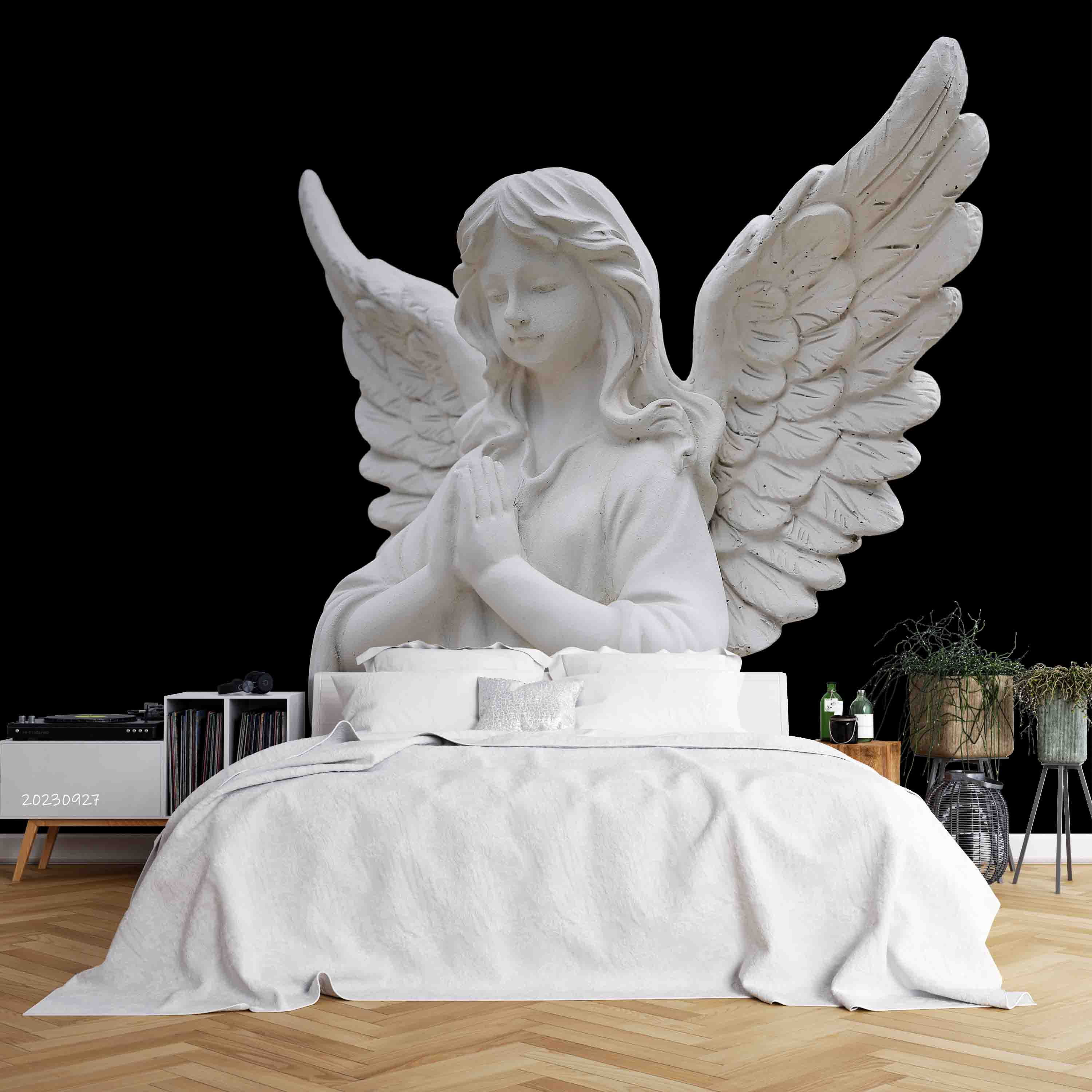 3D Sculpture Angel Black Wall Mural Wallpaper YXL 2417