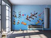 3D Gym Bike Treadmill Horizontal Bar Dumbbell Wall Mural Wallpaper YXL 2393