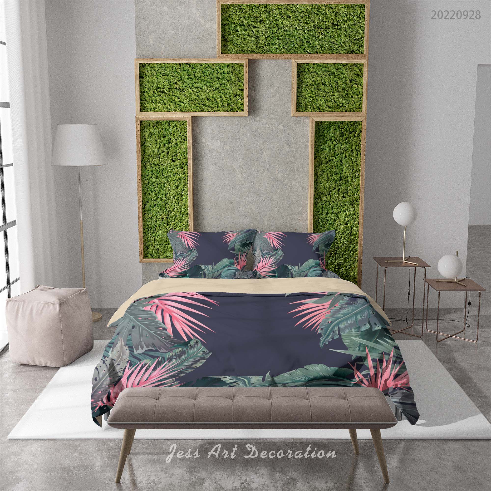 3D Floral Leaf Black Quilt Cover Set Bedding Set Duvet Cover Pillowcase 276