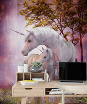 3D Unicorn Mare Foal Magic Forest Wall Mural Wallpaper GD 5658- Jess Art Decoration