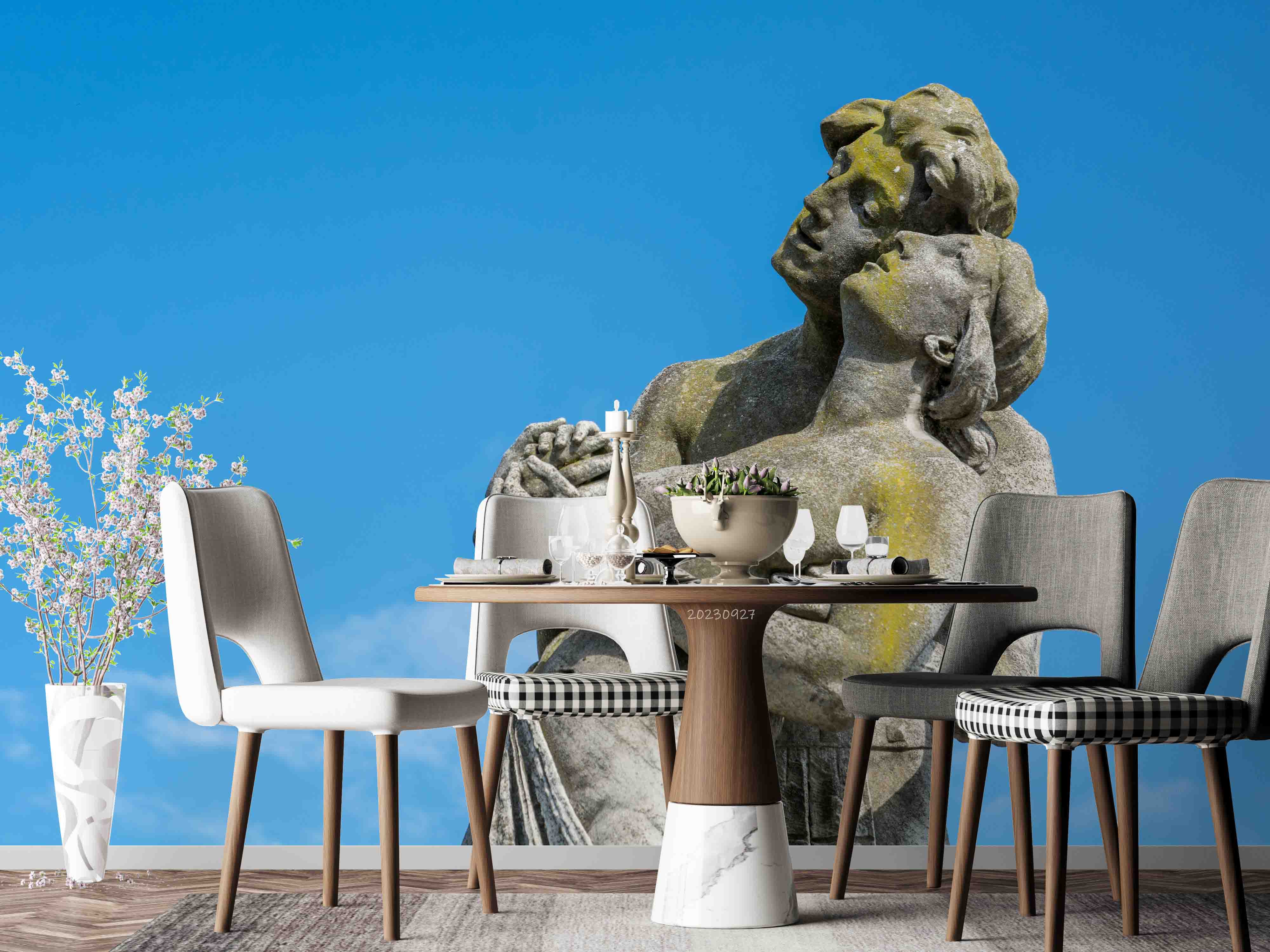 3D Sculpture Woman Man Bluesky Wall Mural Wallpaper YXL 2436