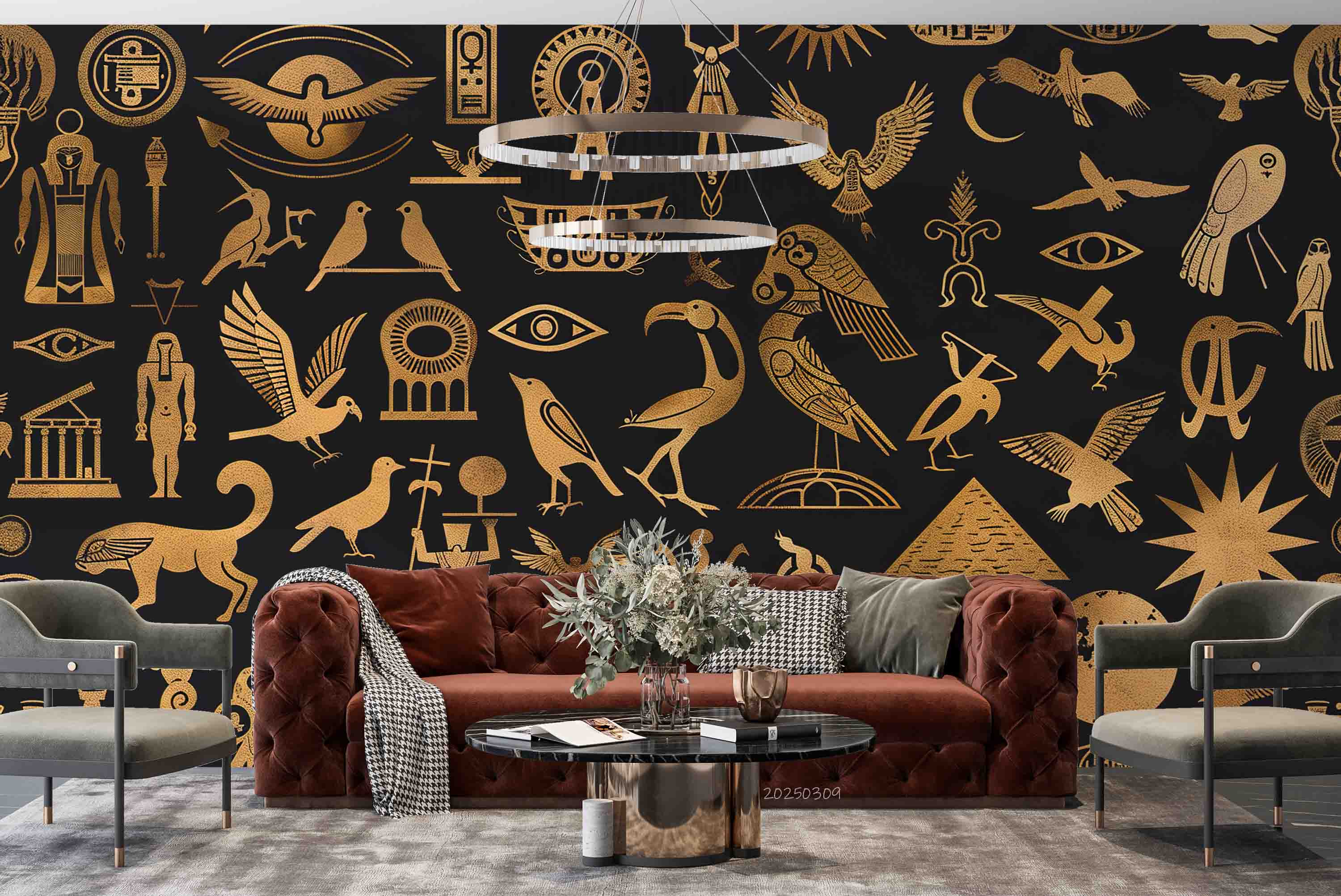 3D Ancient Egypt Gold Eagle Egyptian Hieroglyphics Symbols Wallpaper Wall Mural Wall Decor Wall Art Wall Sticker Remoable Wallpaper LQH 1