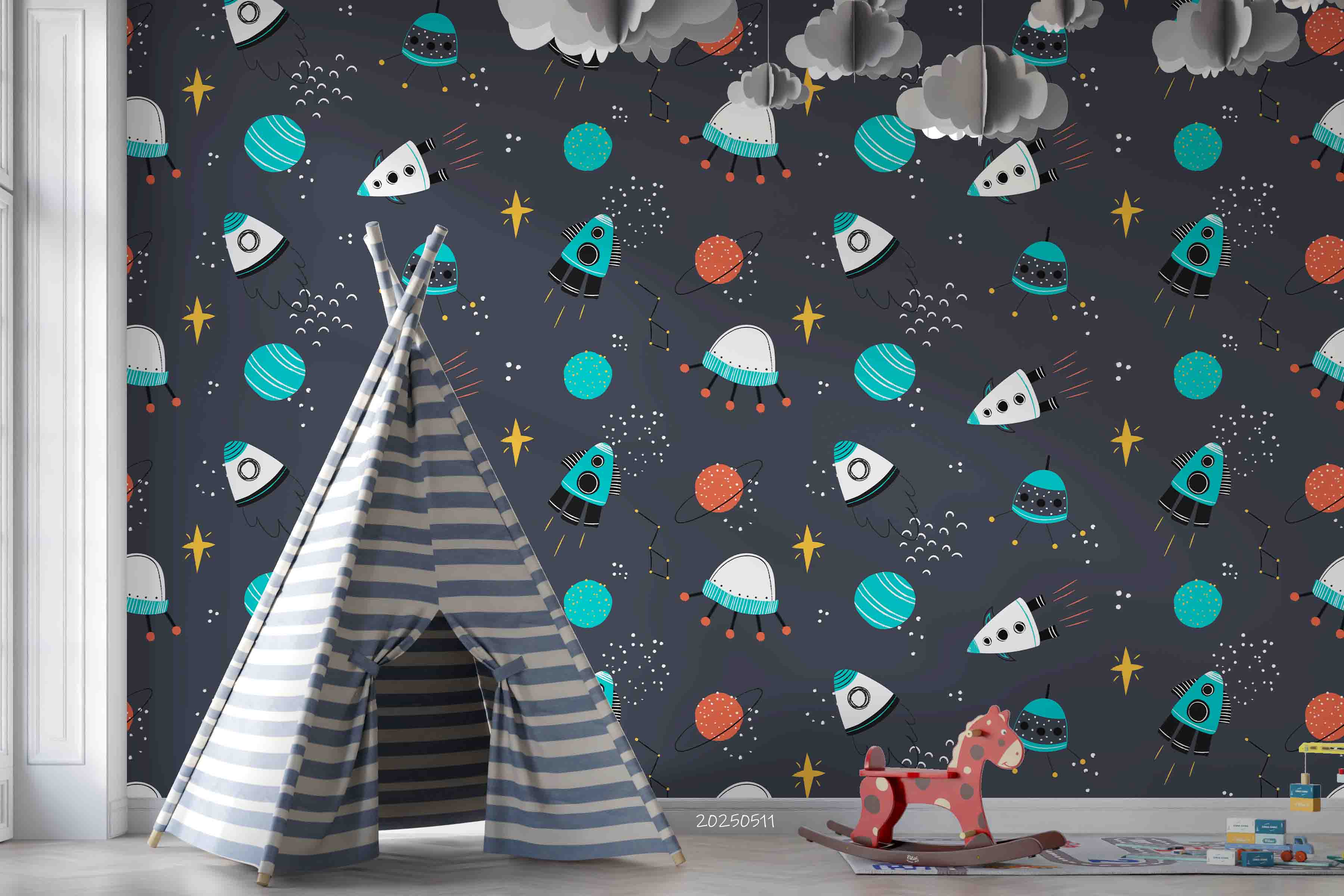 3D Cartoon Space Shuttle Planet Kids Wallpaper Wall Mural Wall Decor Wall Art Wall Sticker Remoable Wallpaper