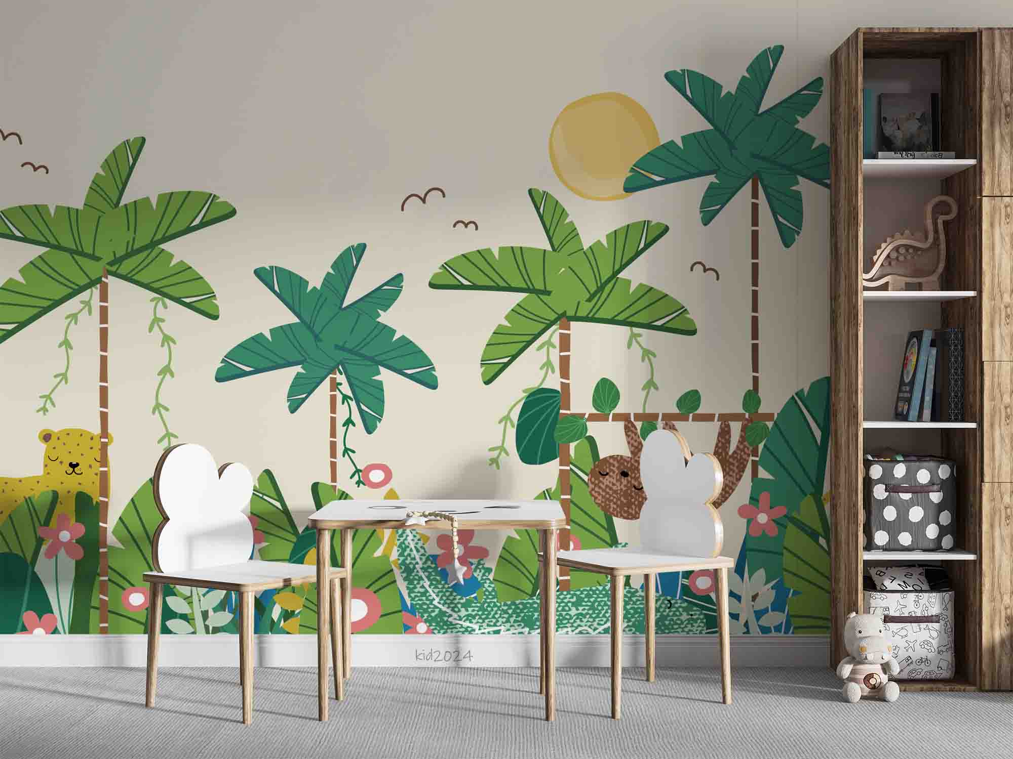 3D Tree Flower Cheetah Sun Bird Wall Mural Wallpaper YXL 322