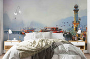 3D Belt Tightening Pulley Sea Sea Mew Bridge Wall Mural Wallpaper YXL 105