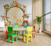 3D Childcare Nursery School Cartoon Kids Animals Wall Mural Wallpaper JN 12