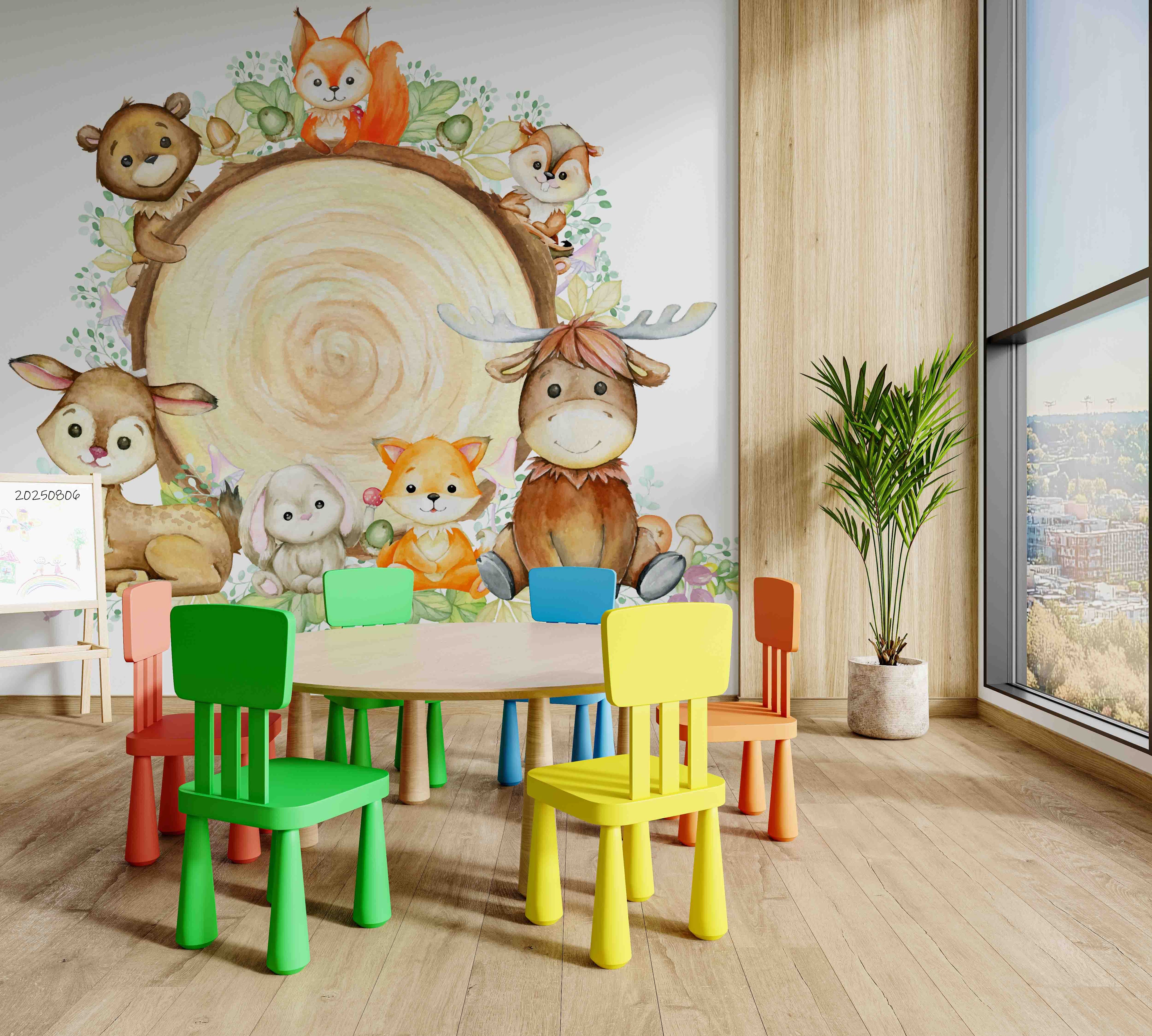 3D Childcare Nursery School Cartoon Kids Animals Wall Mural Wallpaper JN 12