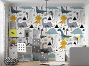 3D Cute Dinosaur Pattern cute dinosaur volcano pattern wall mural wallpaper for nursery - view 2