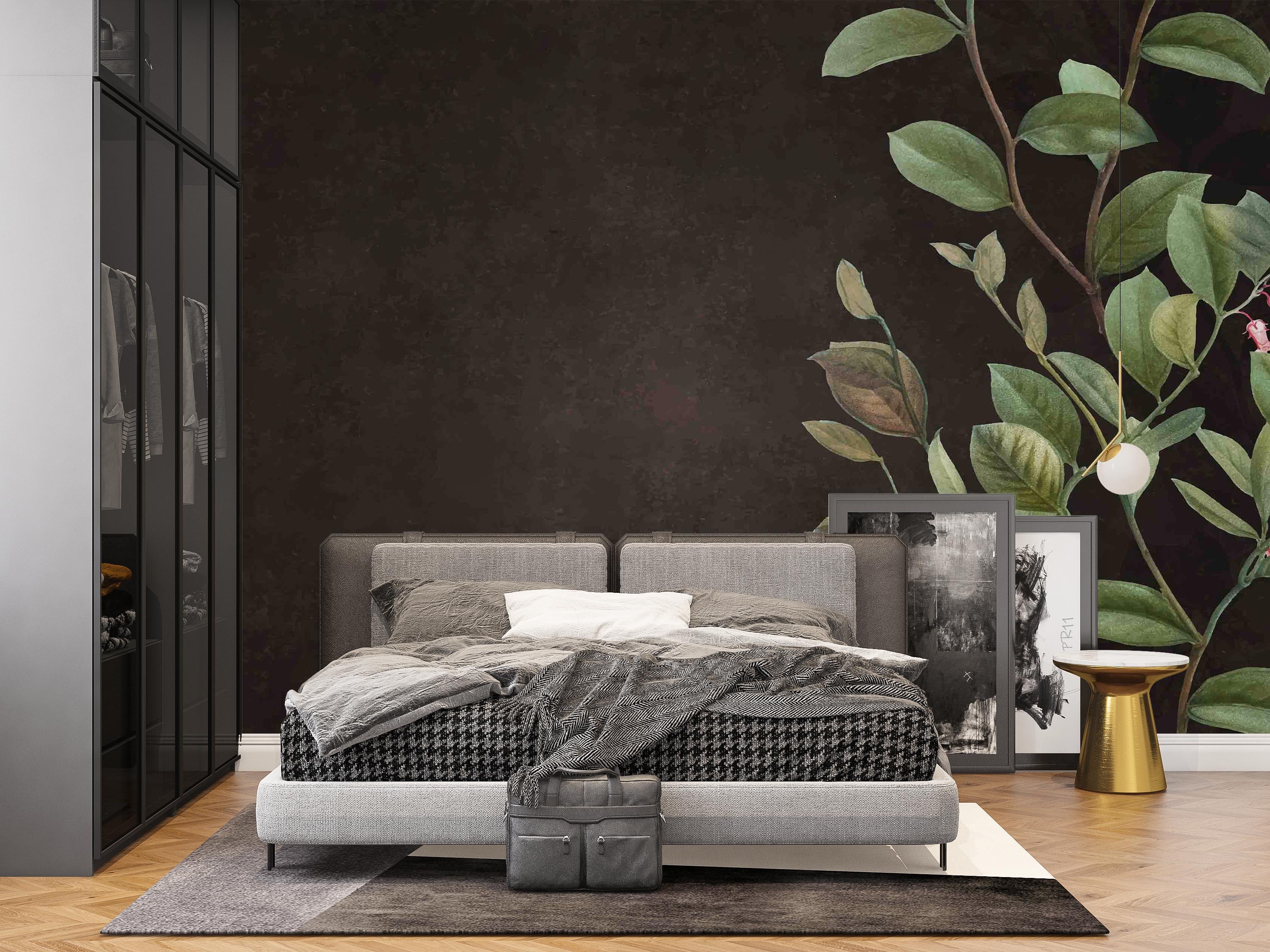 3D Green Leaves Black Background Wall Mural Wallpaper GD 4868- Jess Art Decoration