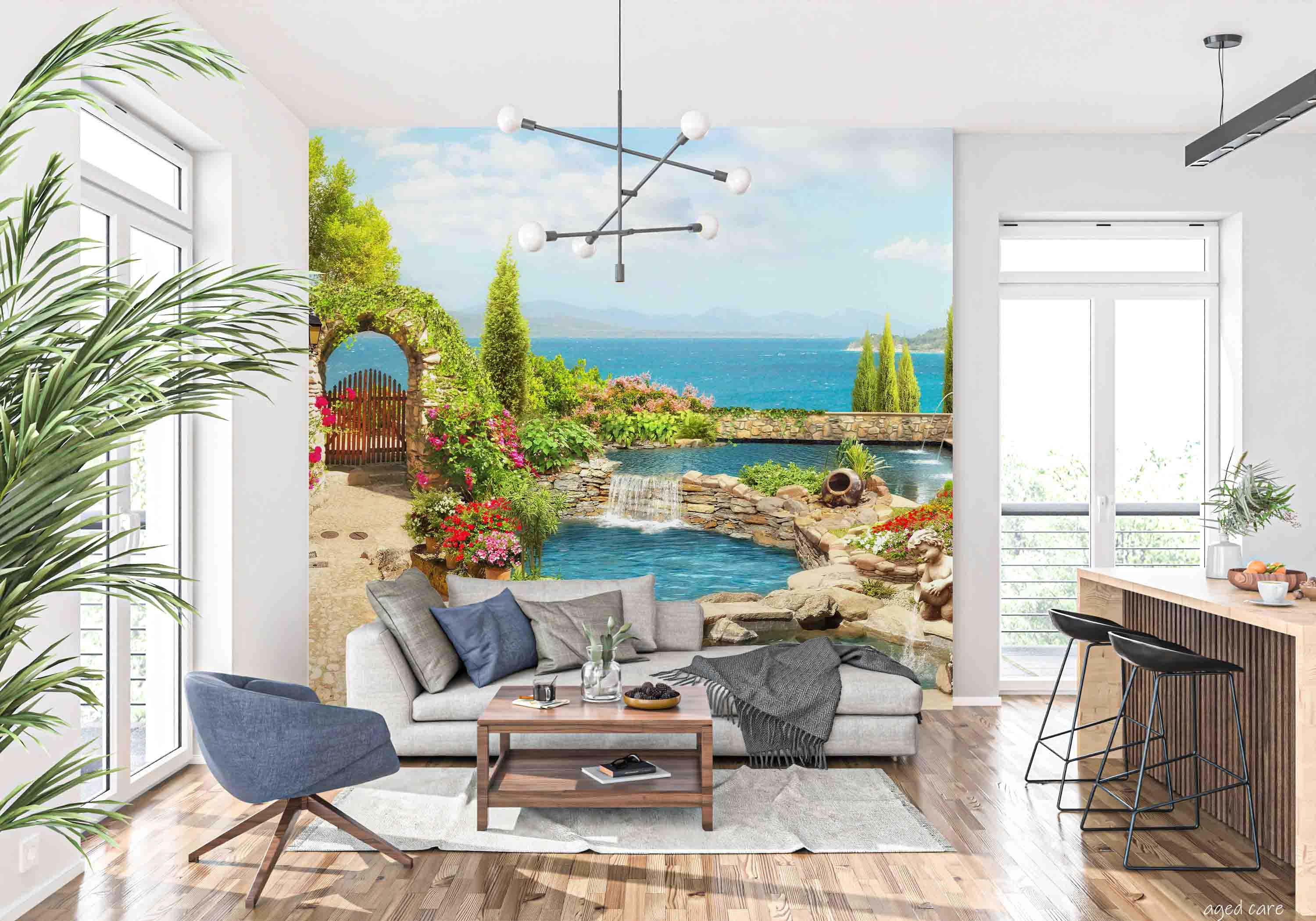 3D Aged Care Retirement Home Gerocomium Rest Home Sea Hot Spring Landscape Wall Mural Wallpaper 12