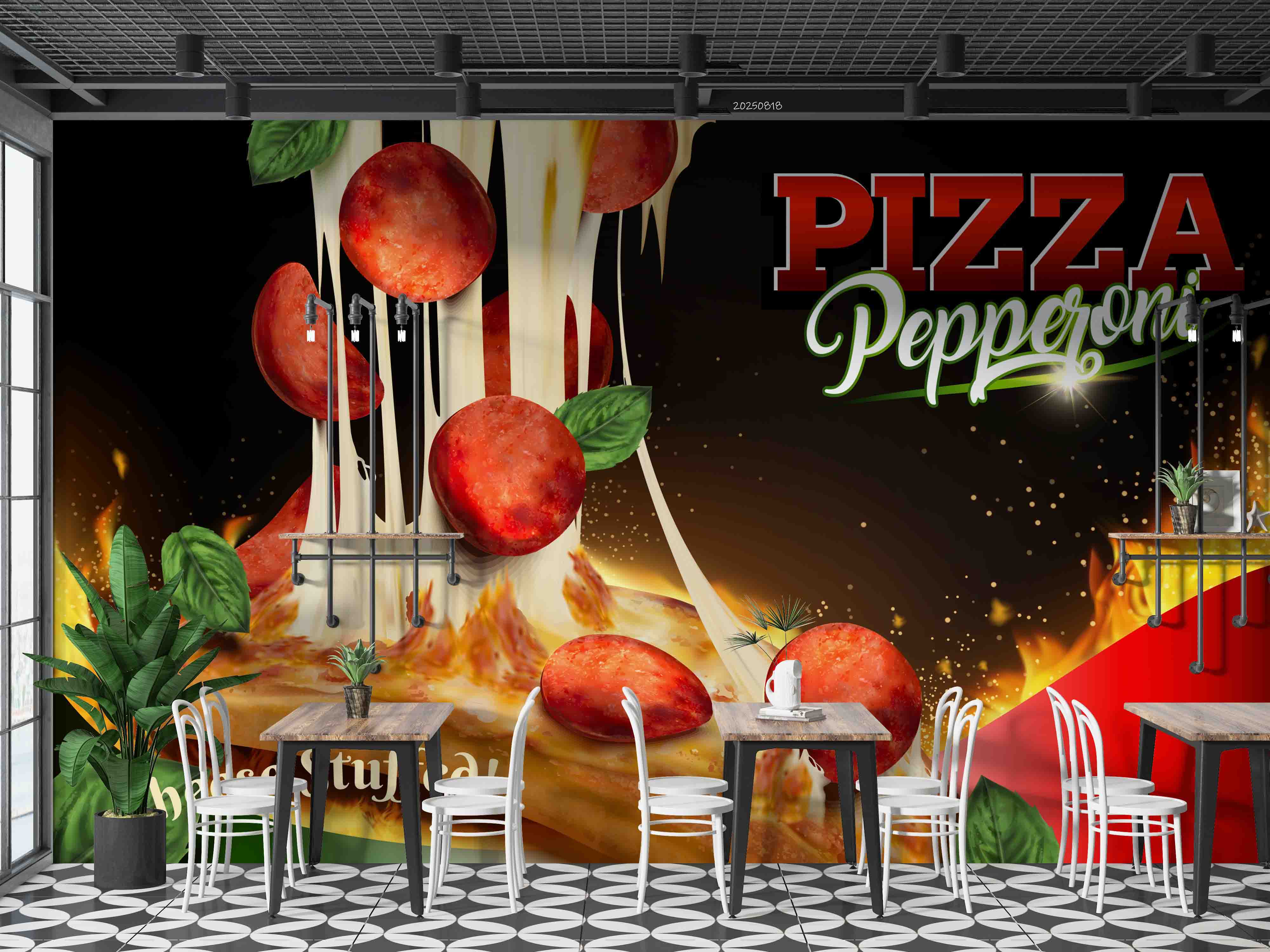 3D Restaurant Snack Bar Diner Fast Food Pizza Wall Mural Wallpaper 48