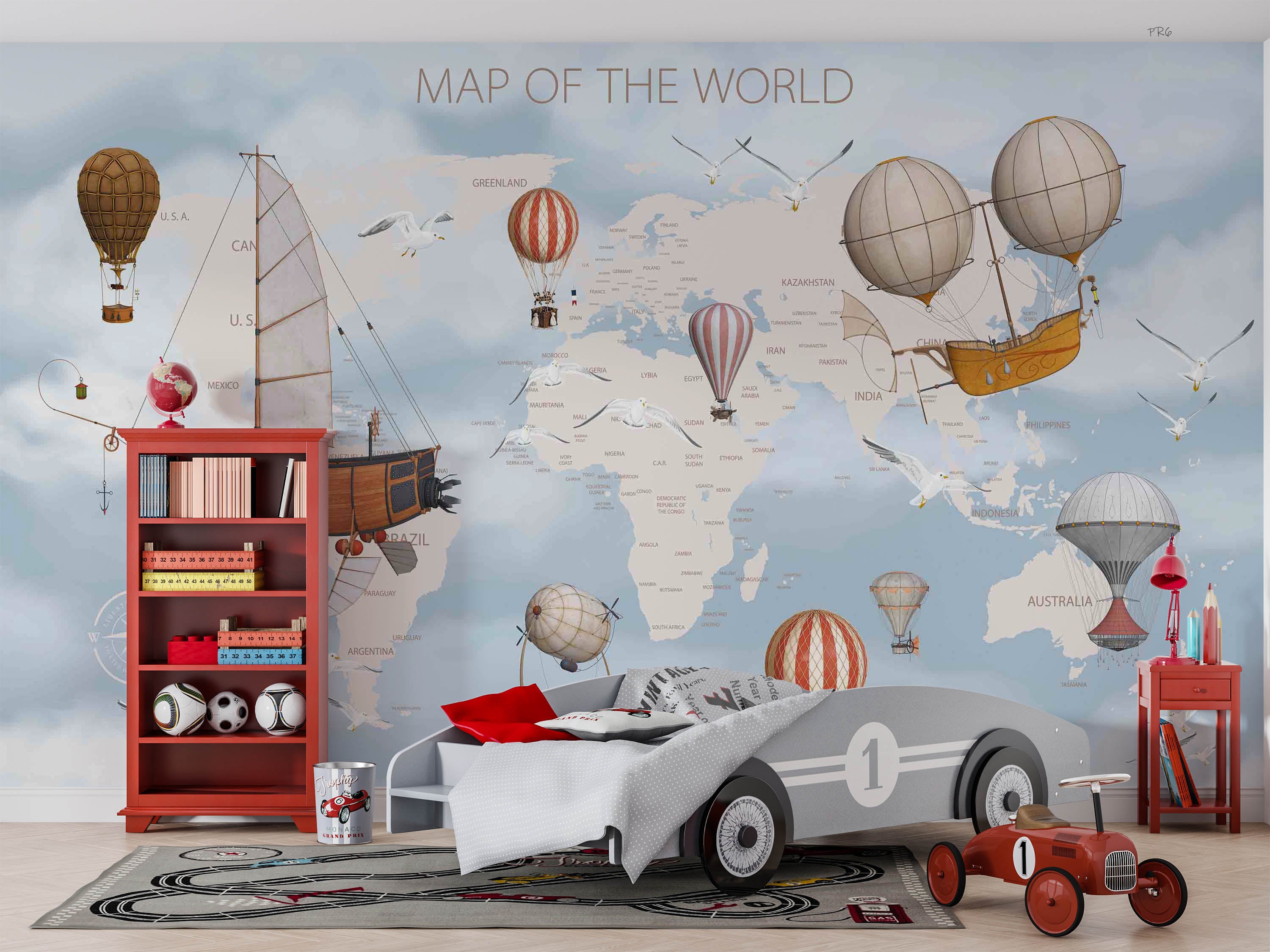 3D World Map Hydrogen Balloon Sailing Sea Mew Wall Mural Wallpaper YXL 12- Jess Art Decoration