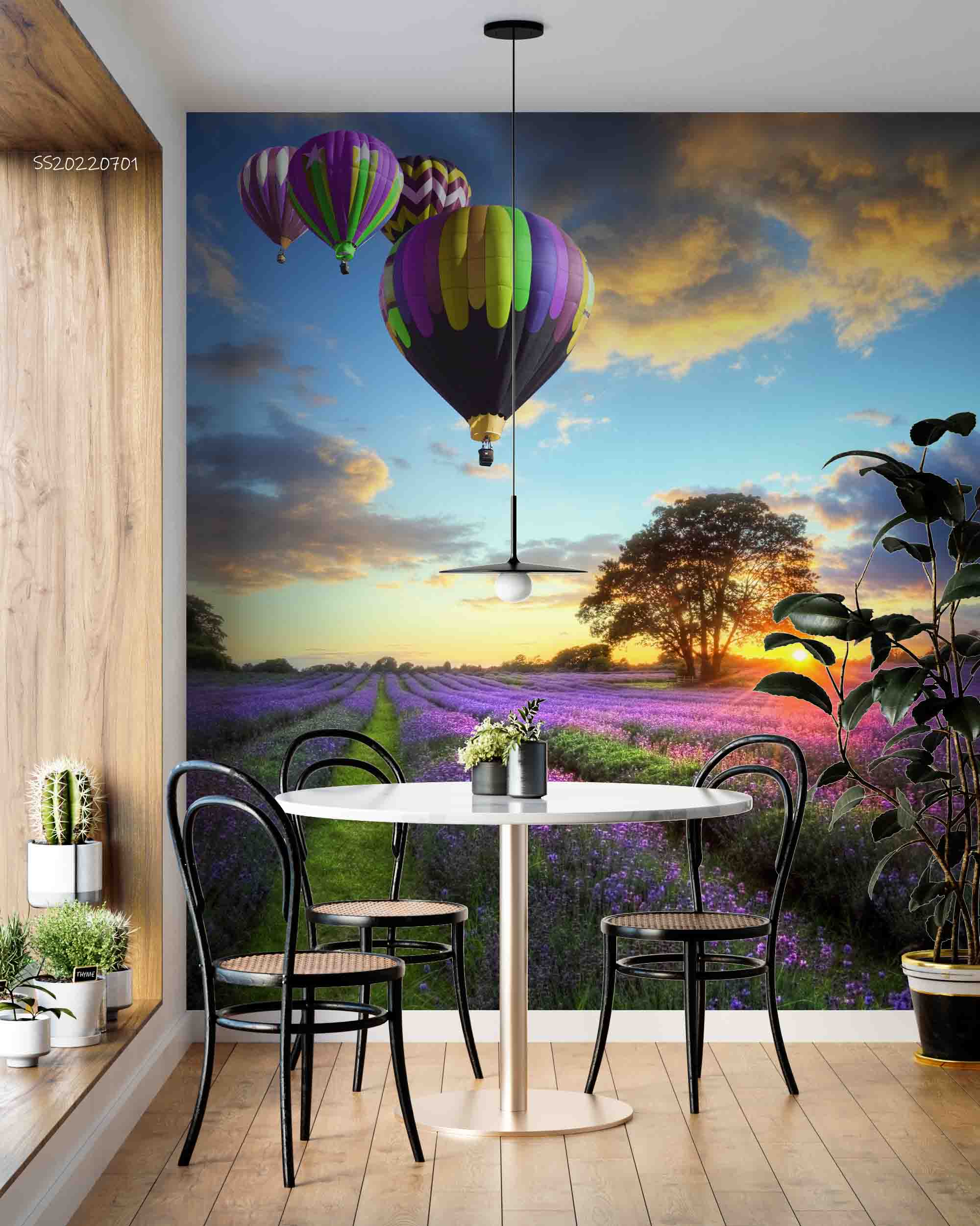 3D Sunset Clouds Sky Lavender Field English Countryside Landscape Hot Air Balloon Wall Mural Wallpaper GD 5055- Jess Art Decoration