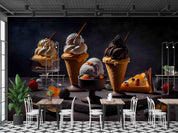 3D Ice Cream Black Cup Spoon Wall Mural Wallpaper YXL 2293