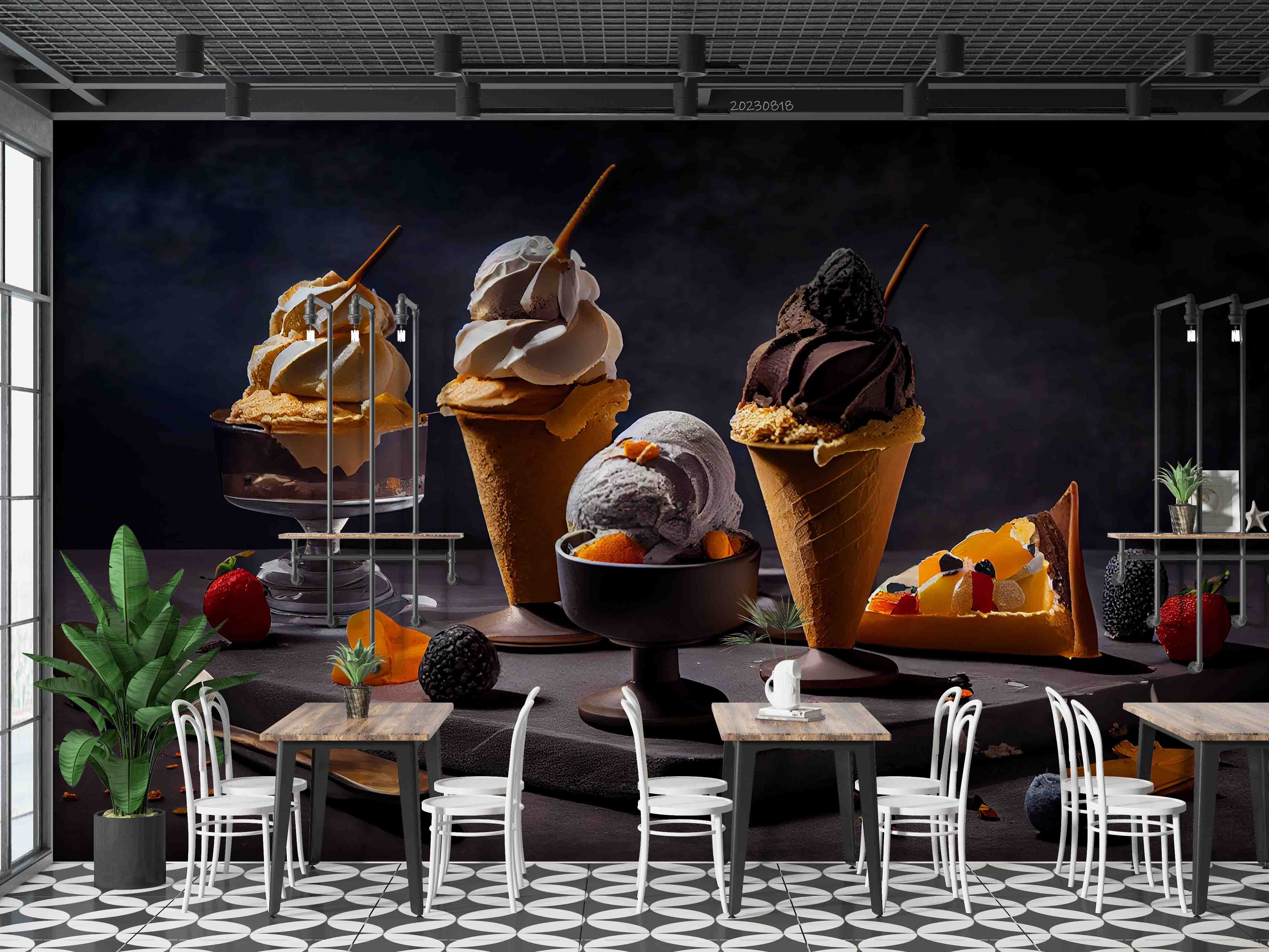 3D Ice Cream Black Cup Spoon Wall Mural Wallpaper YXL 2293