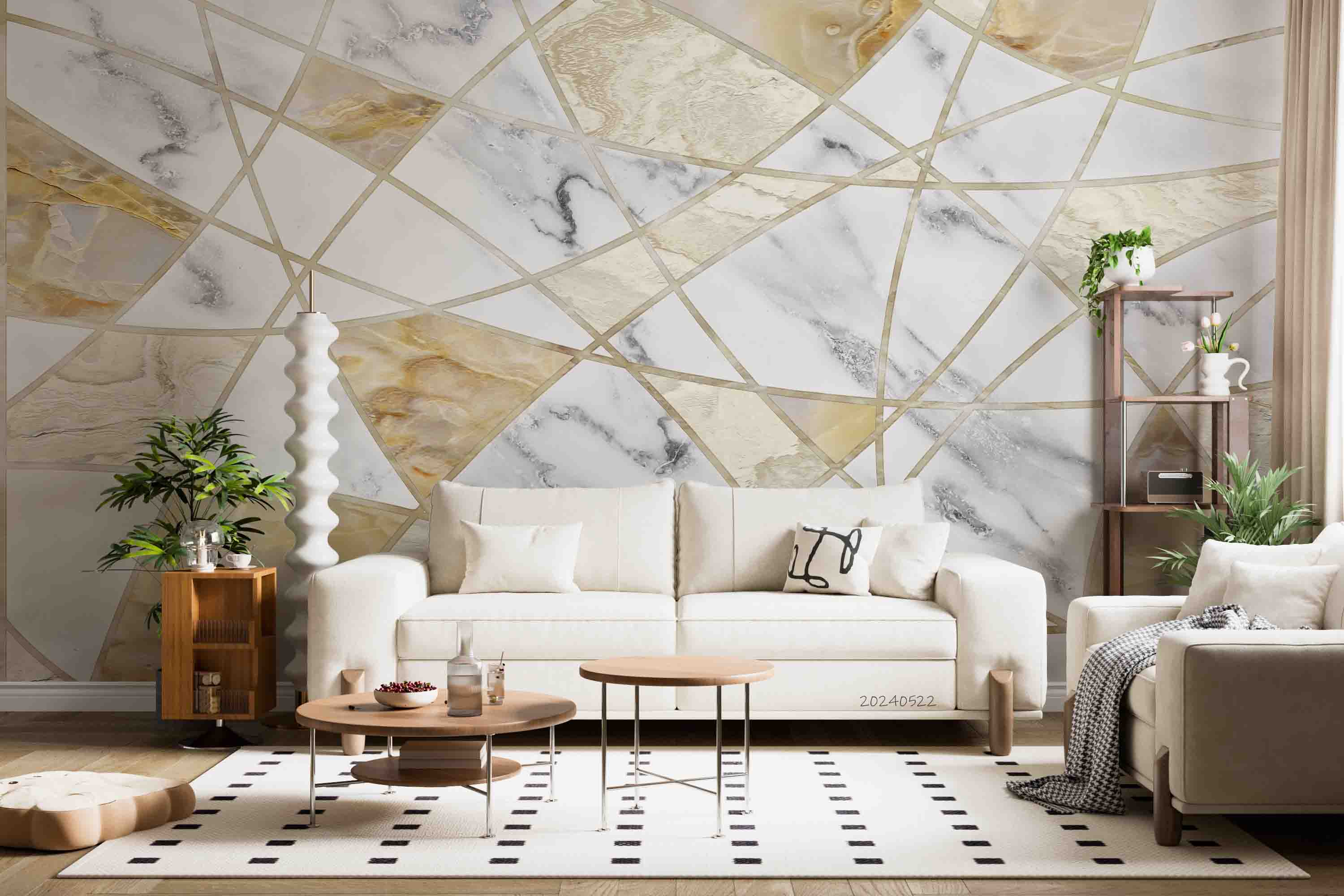 3D Marble Ellipse Rhombus Triangle Line Wall Mural Wallpaper YXL 563