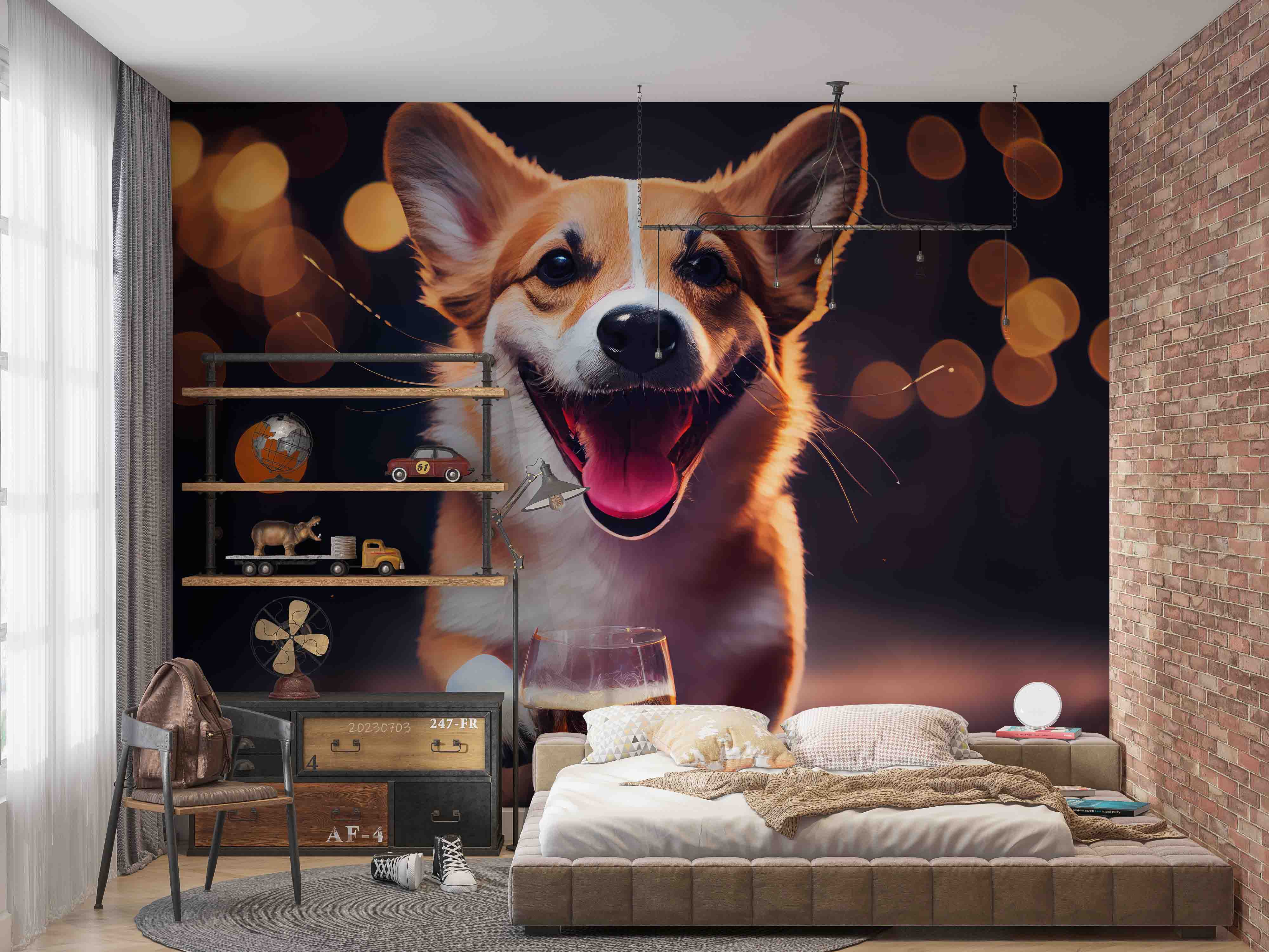 3D Animal Dog Night Yellow Wall Mural Wallpaper YXL 1845