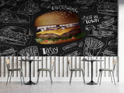 3D Restaurant Snack Bar Diner Fast Food Hamburger Cips Wall Mural Wallpaper 1