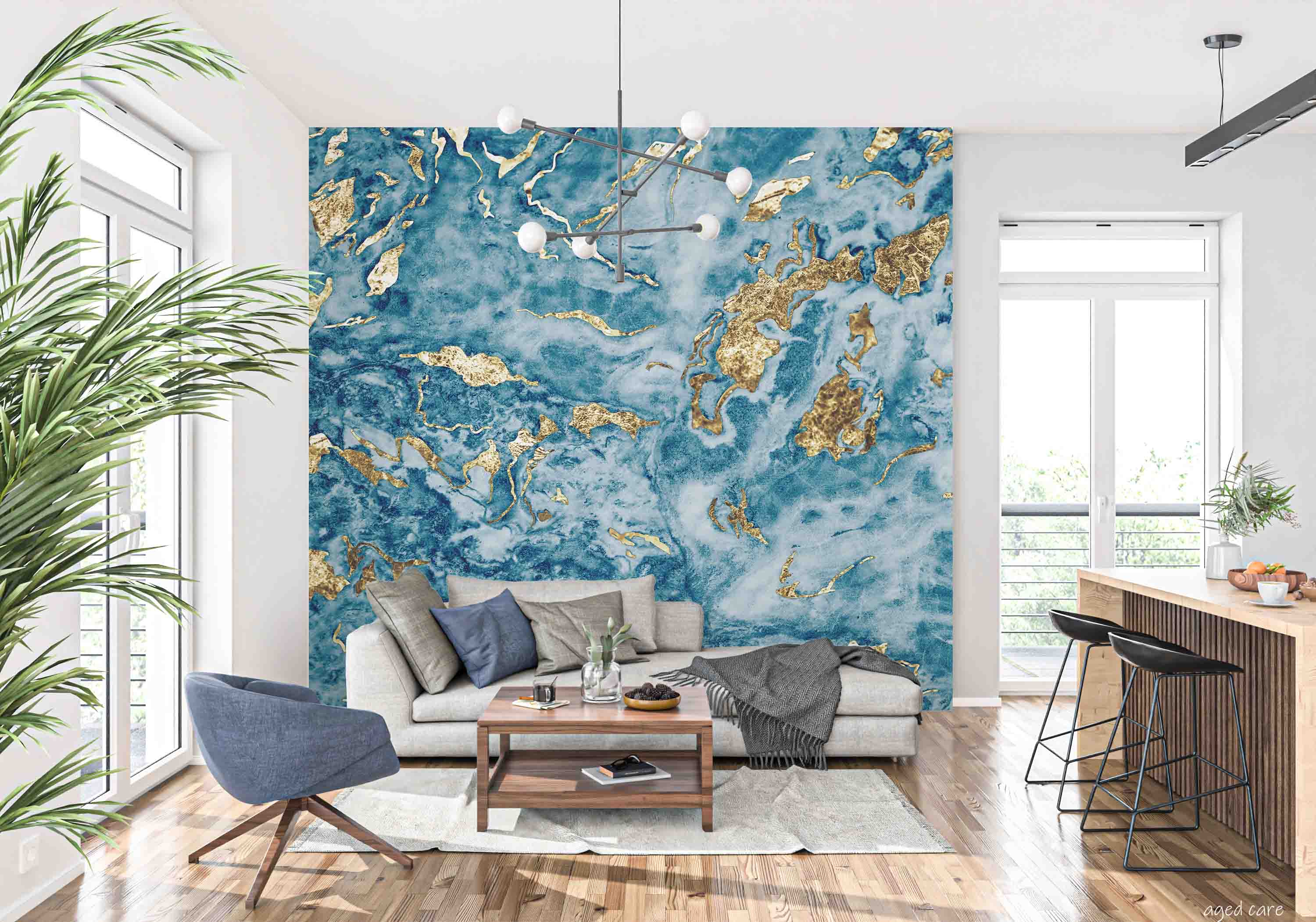 3D Aged Care Retirement Home Gerocomium Rest Home Marble Blue Wall Mural Wallpaper 29