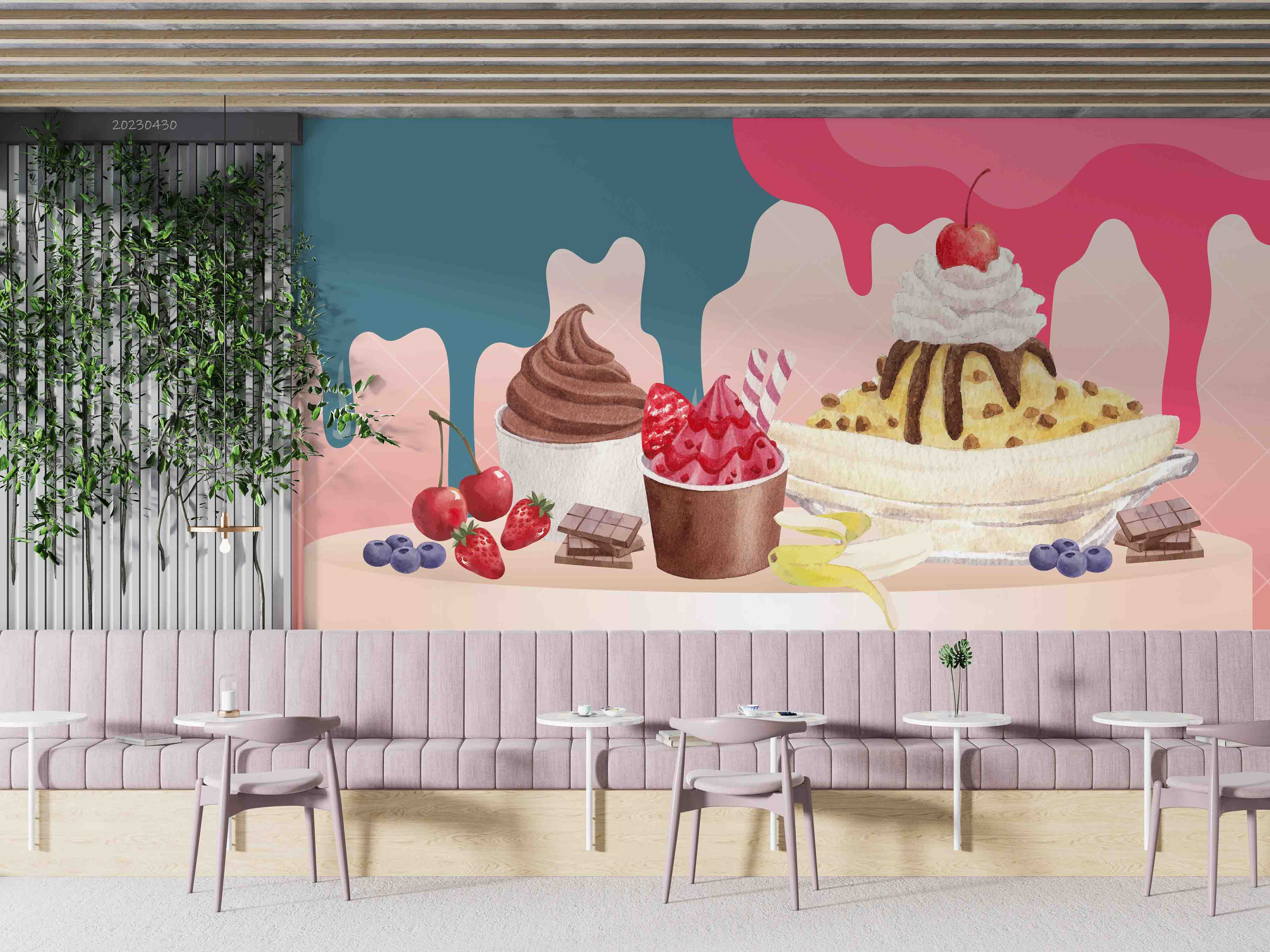 3D Ice Cream Flavor Watercolor Style Wall Mural Wallpaper GD 5286- Jess Art Decoration