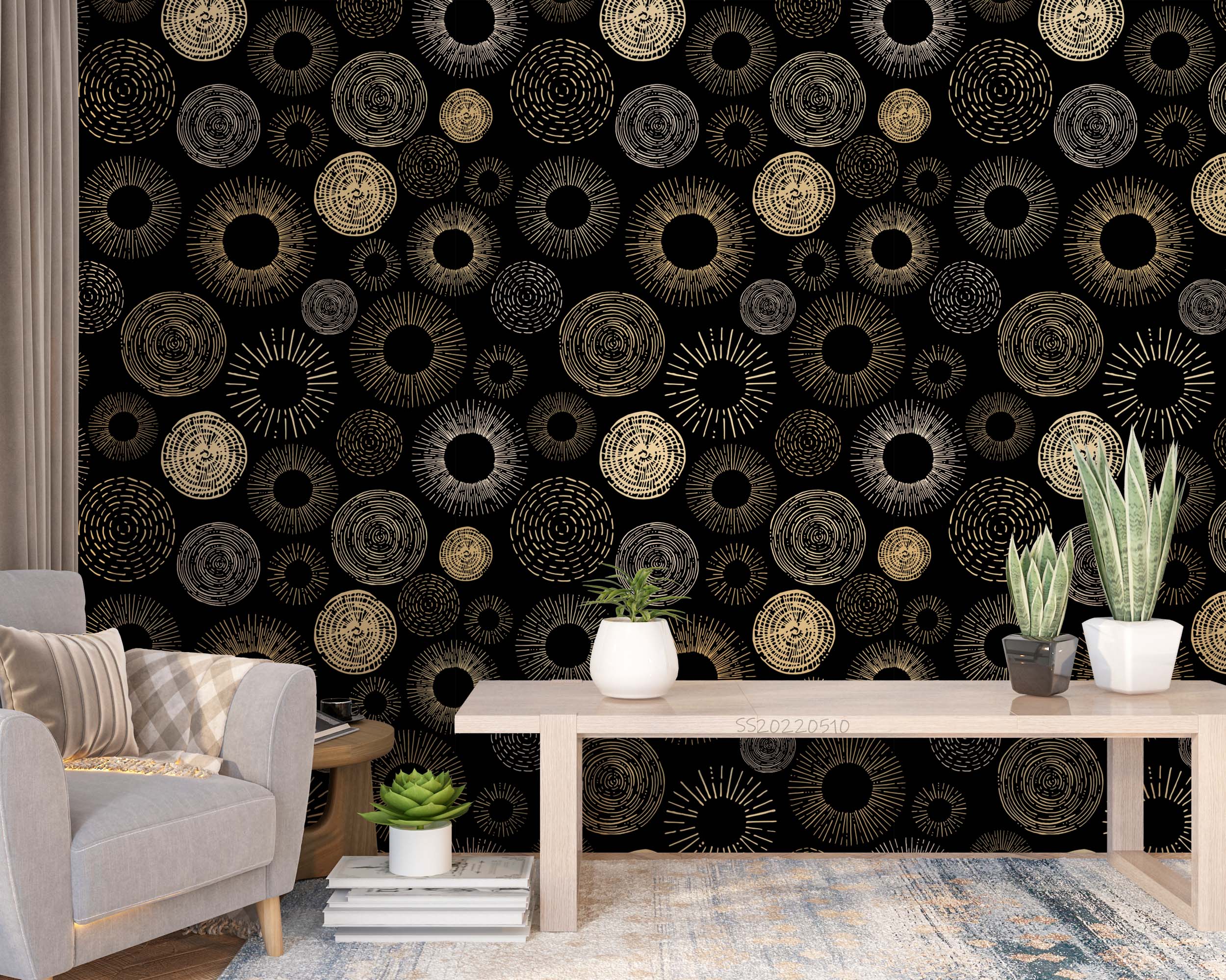 3D Gold Black Hand Drawn Abstract Background Pattern Wall Mural Wallpaper GD 4087- Jess Art Decoration