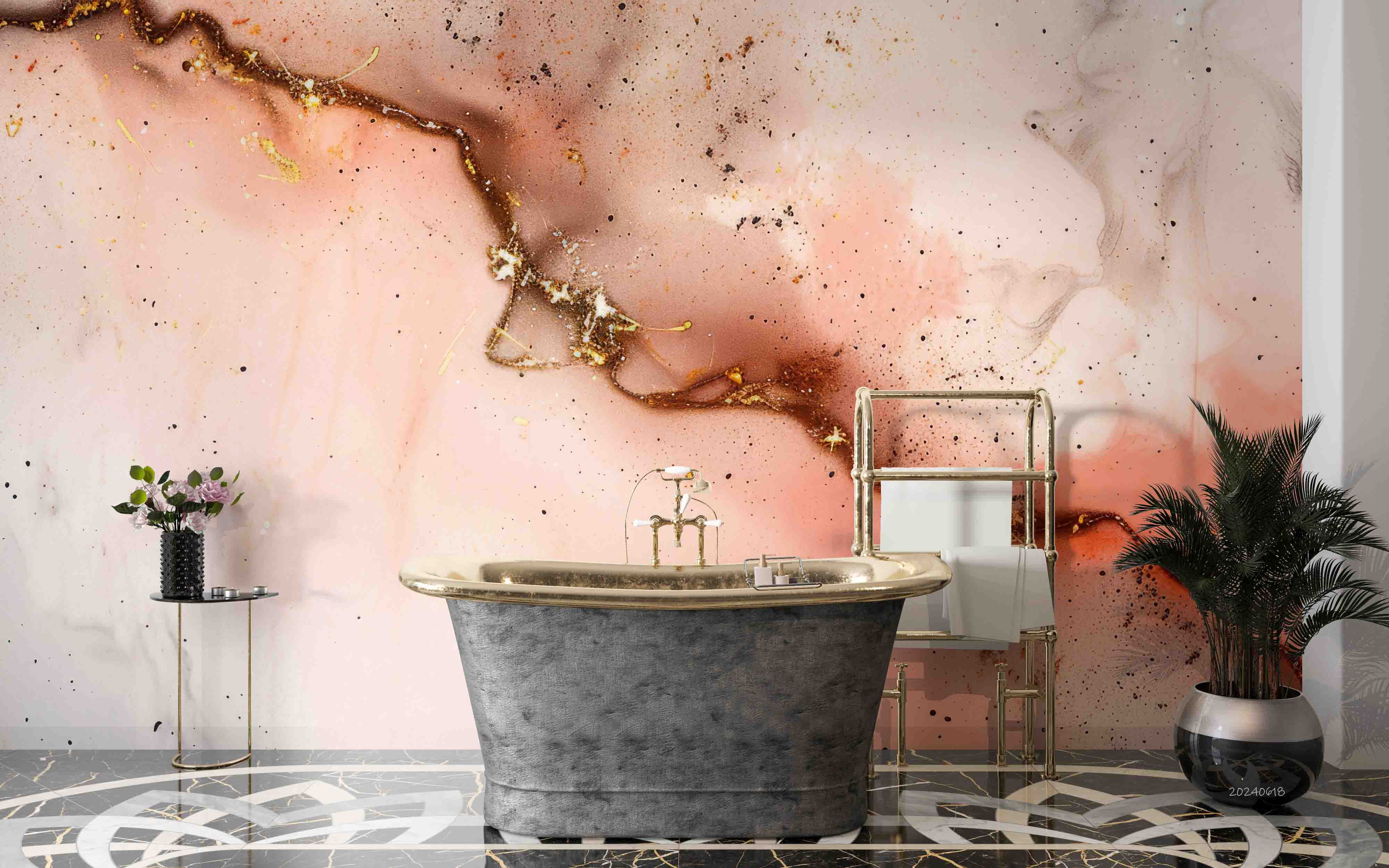 3D Abstract Damaskeen Gold Dust Crack Wall Mural Wallpaper YXL 576