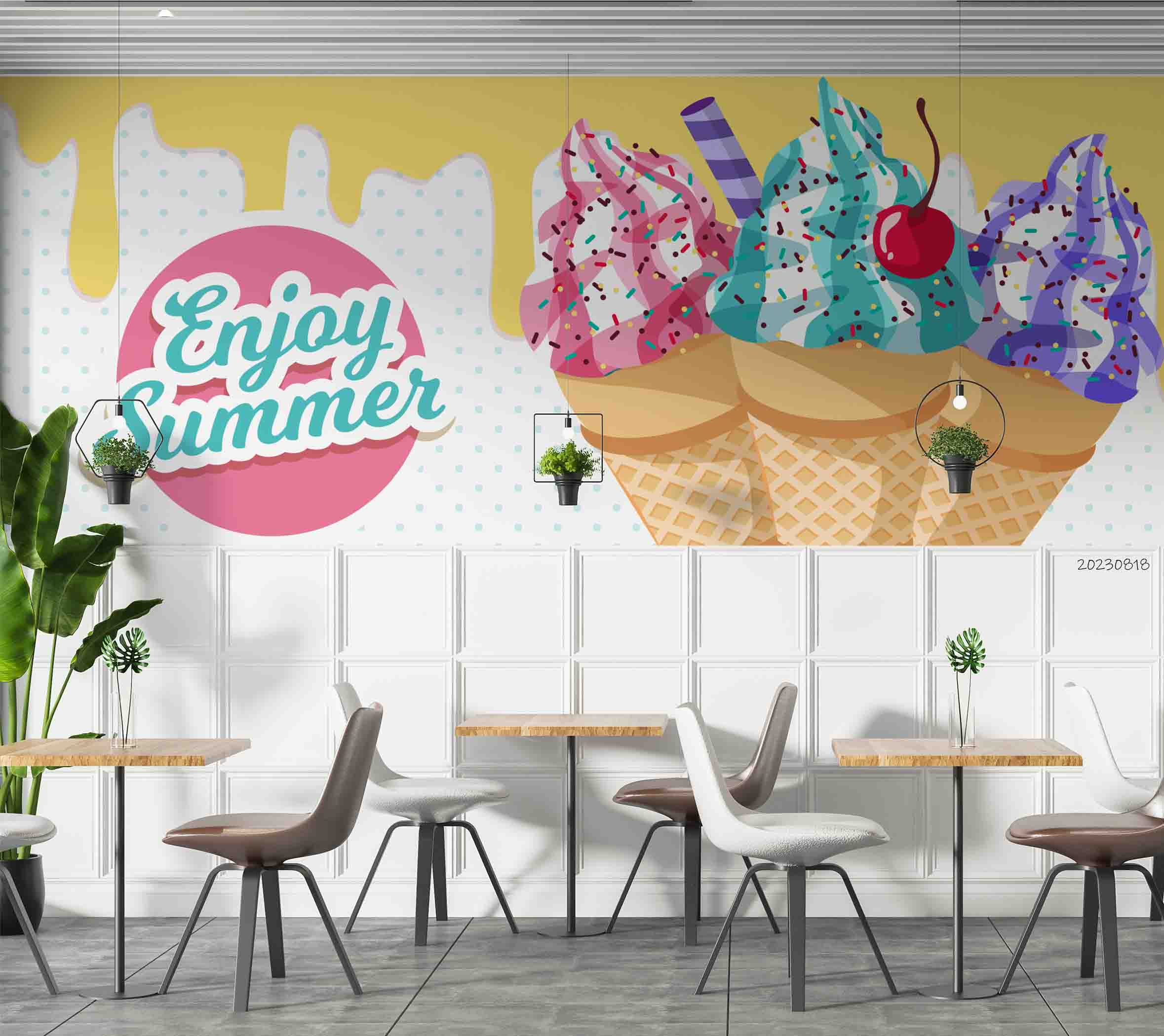 3D Ice Cream Letter Round Wall Mural Wallpaper YXL 2342