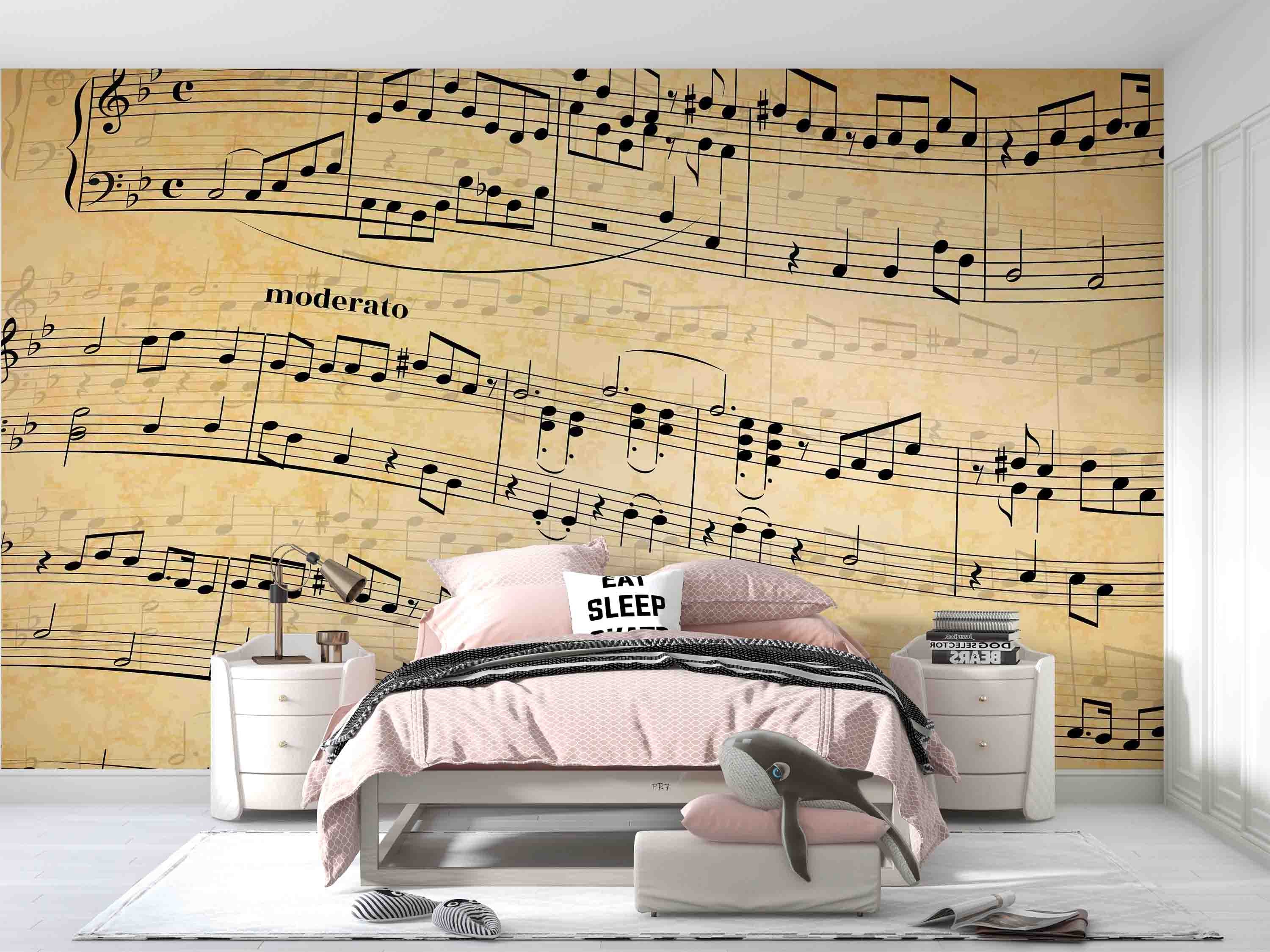 3D Musical Notes Abstract Old Paper Background Wall Mural Wallpaper GD 4432- Jess Art Decoration