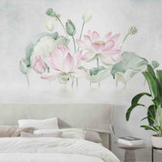 3D Watercolor Plant Pink Lotus Leaves Wall Mural Wallpaper GD 5590- Jess Art Decoration