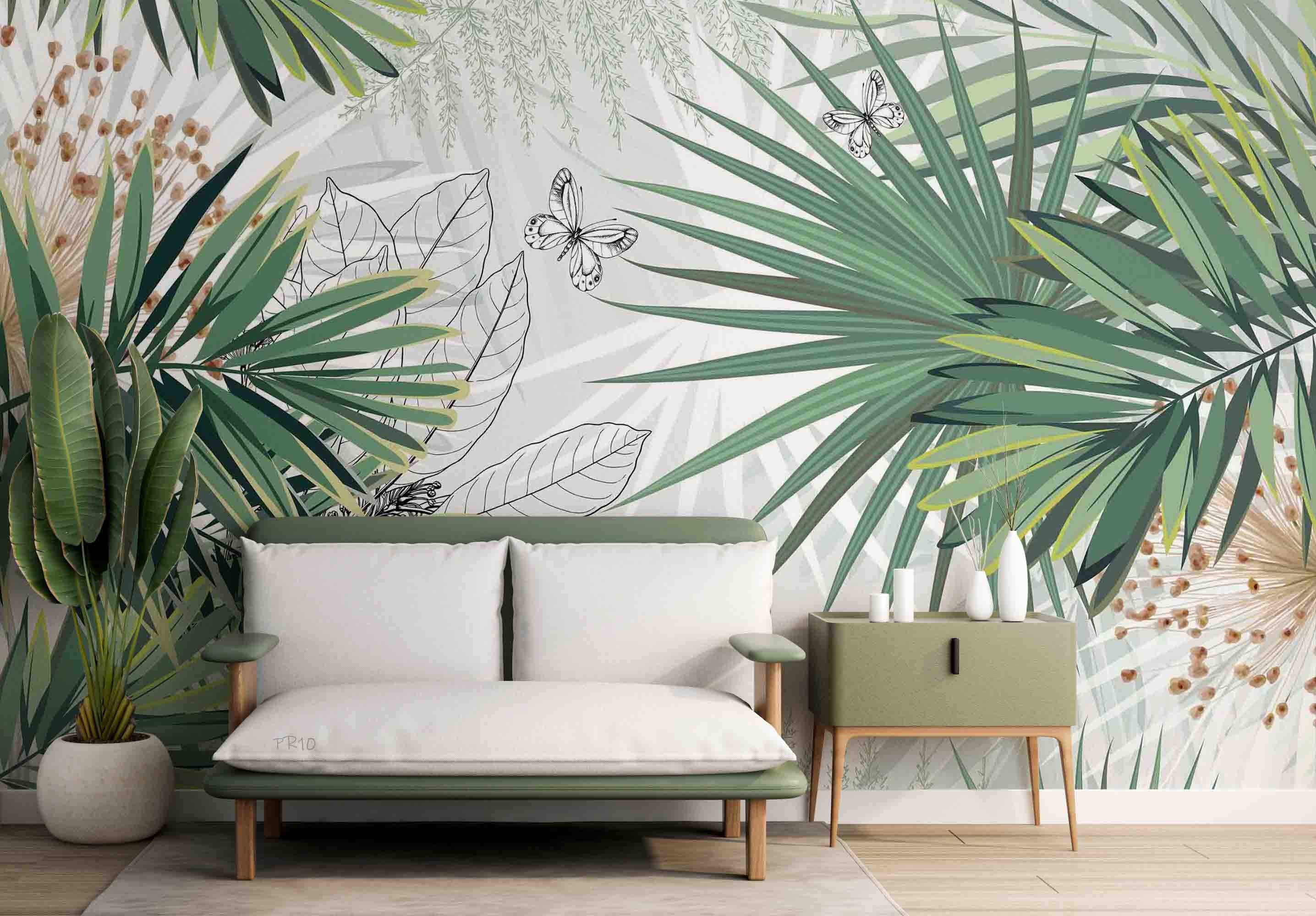 3D Tropical Plant Green Leaf Wall Mural Wallpaper GD 4736- Jess Art Decoration