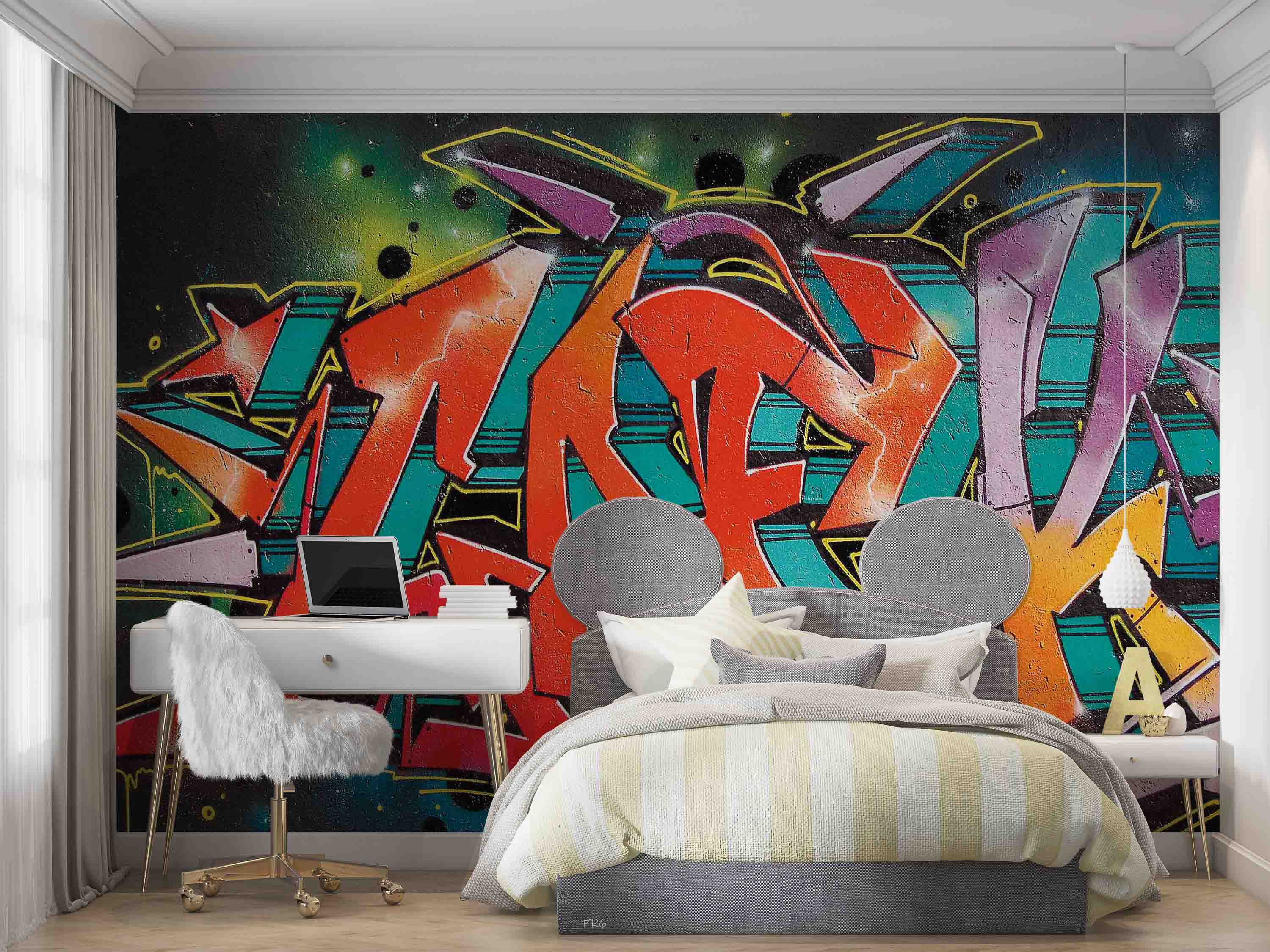 3D Graffiti Croci Blue Yellow Purple Letter Wall Mural Wallpaper YXL 17- Jess Art Decoration