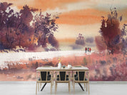 3D Oil Painting Tree Snow Person Cycle Grassland Wall Mural Wallpaper YXL 143