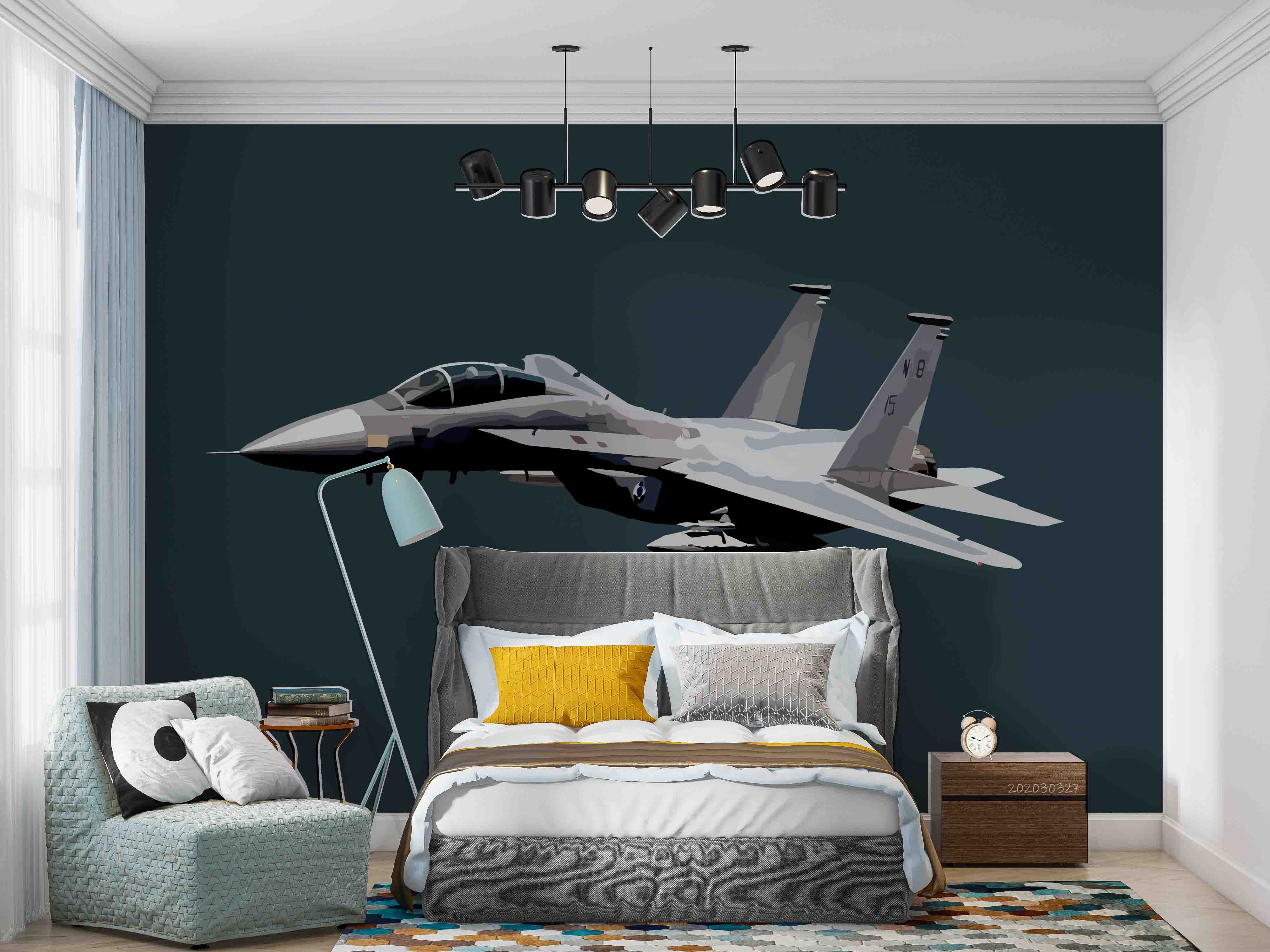 3D Military Fighter F16 Art Illustration Wall Mural Wallpaper GD 5376- Jess Art Decoration