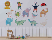 3D Childcare Nursery School Cartoon Animals Kids Wall Mural Wallpaper JN