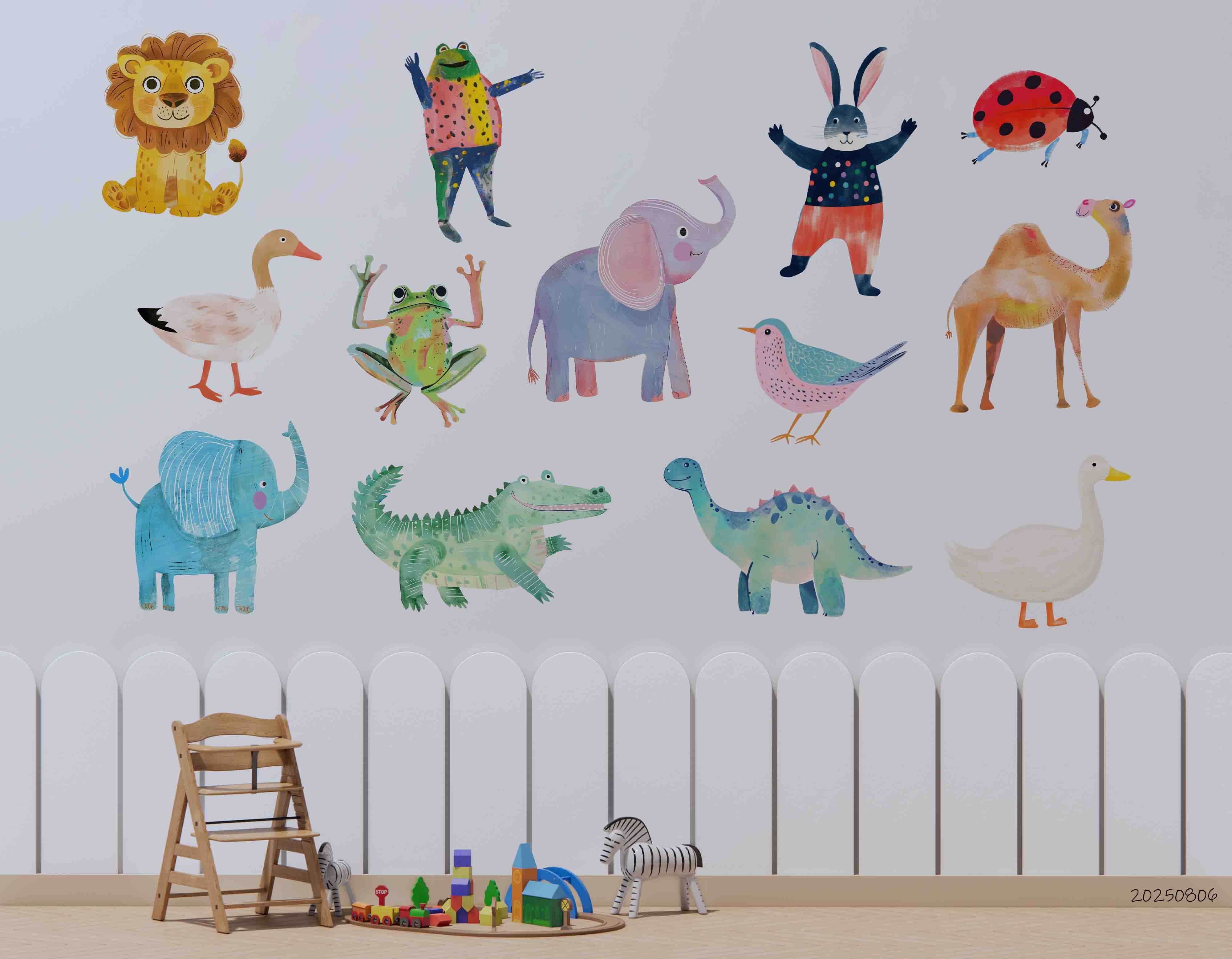3D Childcare Nursery School Cartoon Animals Kids Wall Mural Wallpaper JN