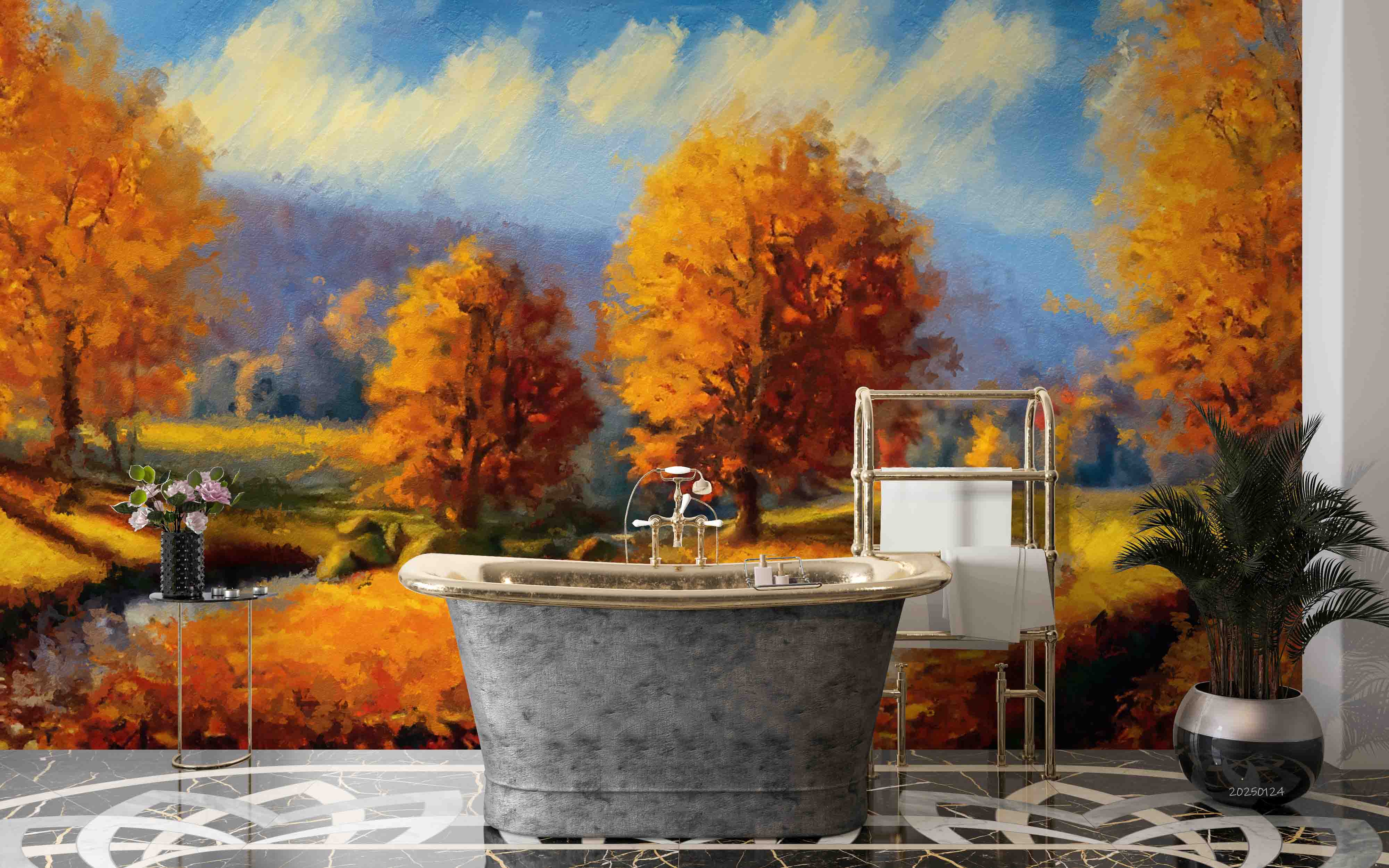 3D Watercolor Fall Forest Tree Scenery Wallpaper Wall Mural Wall Decor Wall Art Wall Sticker Remoable Wallpaper LQH 13