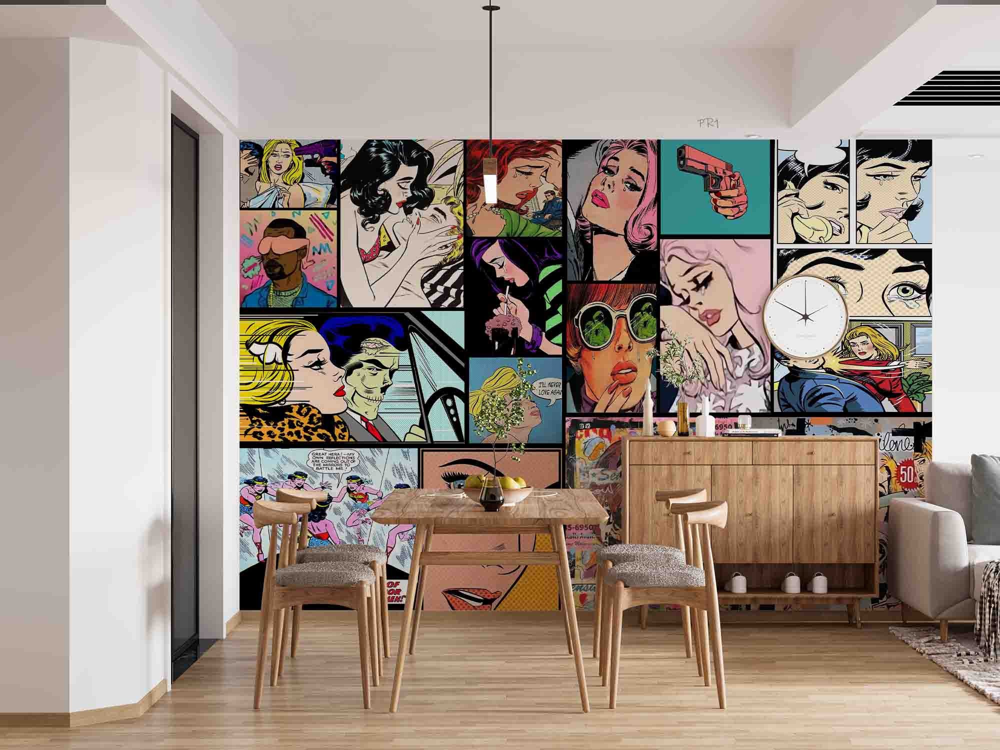 Retro Graffiti Magazine Illustration Wallpaper urban graffiti wall mural for teen room, studio or feature wall - view 2