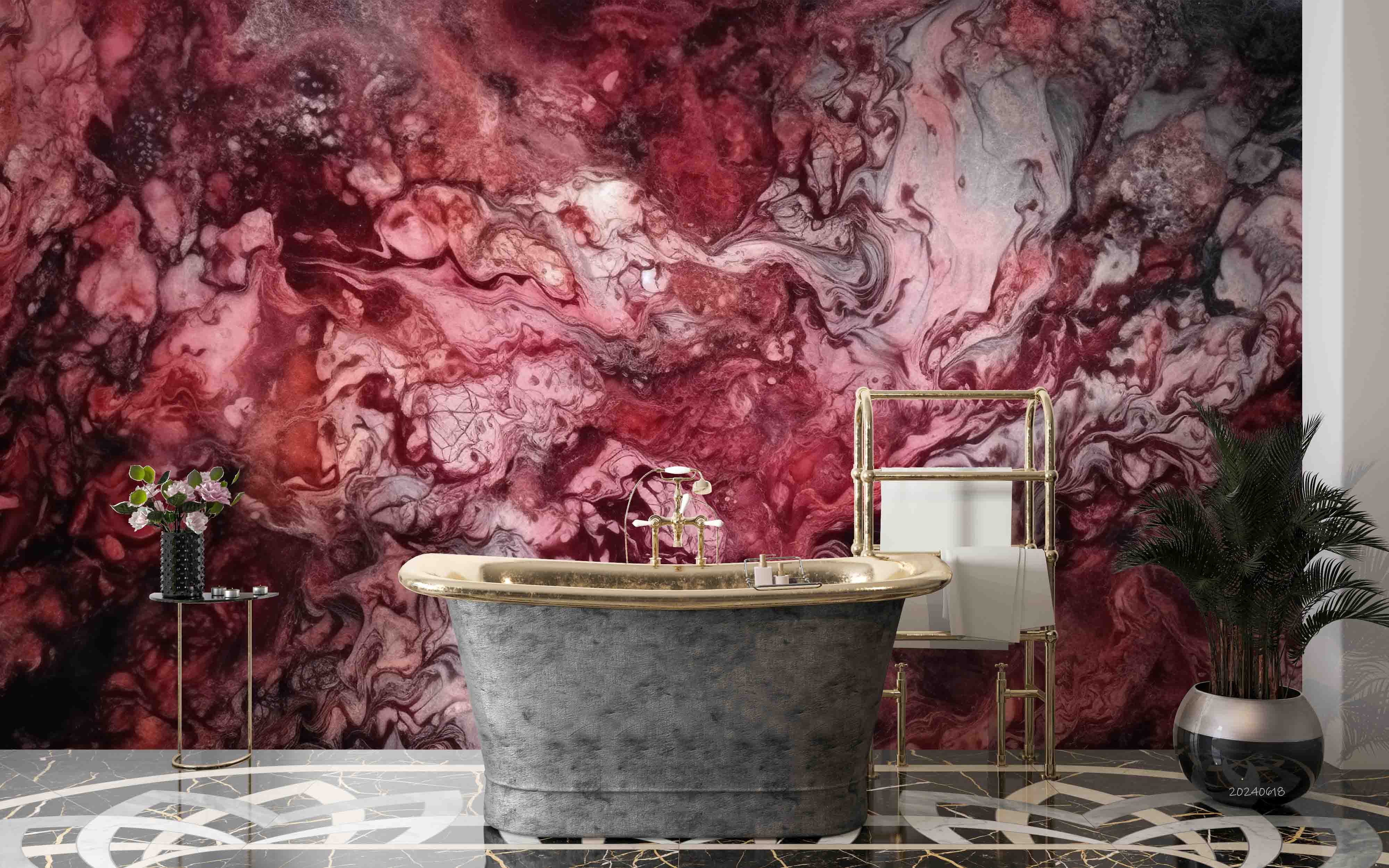 3D Abstract Damaskeen Red Wave Wall Mural Wallpaper YXL 611