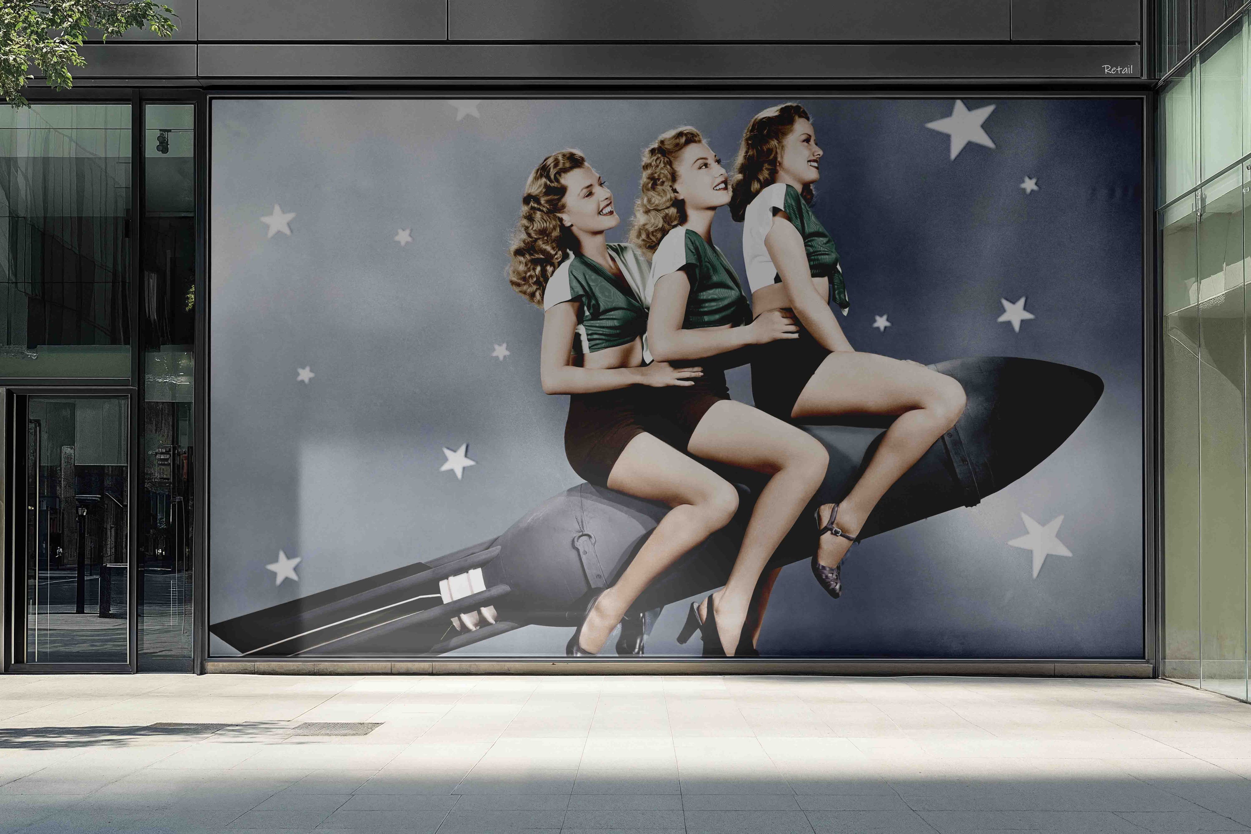 3D Retail Shop Store Market Trade Beautiful Woman Rocket Space Wall Mural Wallpaper 30