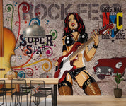 3D Abstract Art Graffiti Rock Women Singer Wall Mural Wallpaper GD 3926- Jess Art Decoration