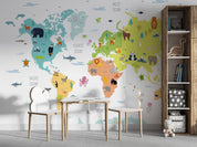 3D World Map Cartoon Animals Wall Mural Wallpaper GD 3995- Jess Art Decoration