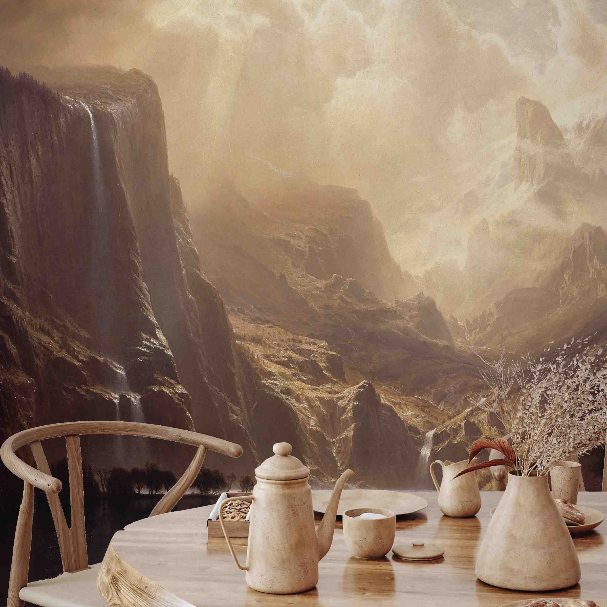 3D Sunlit Deer Mountain sunlit mountain deer landscape wall mural wallpaper for bedroom - view 4