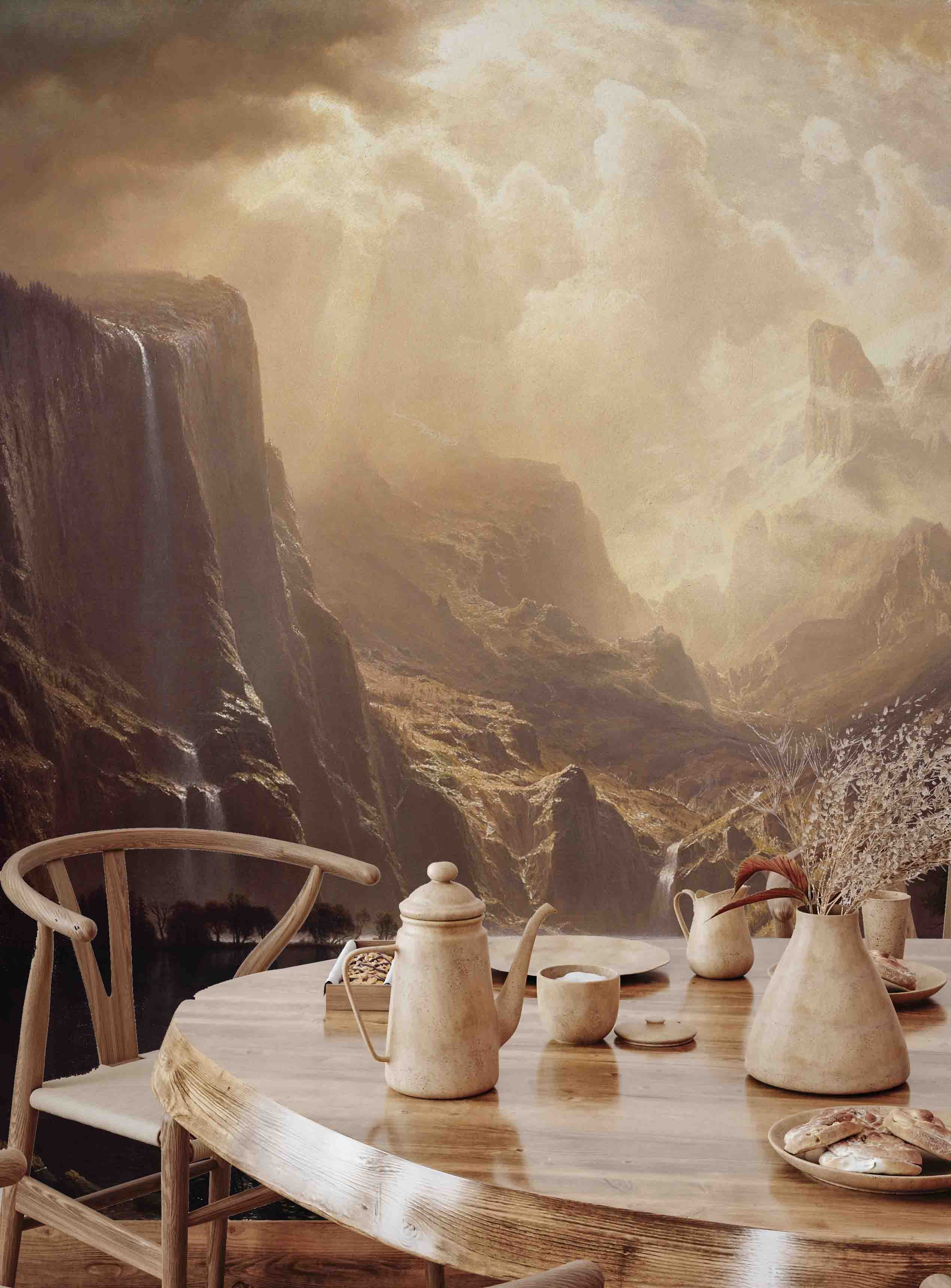 3D Sunlit Deer Mountain sunlit mountain deer landscape wall mural wallpaper for bedroom - view 4