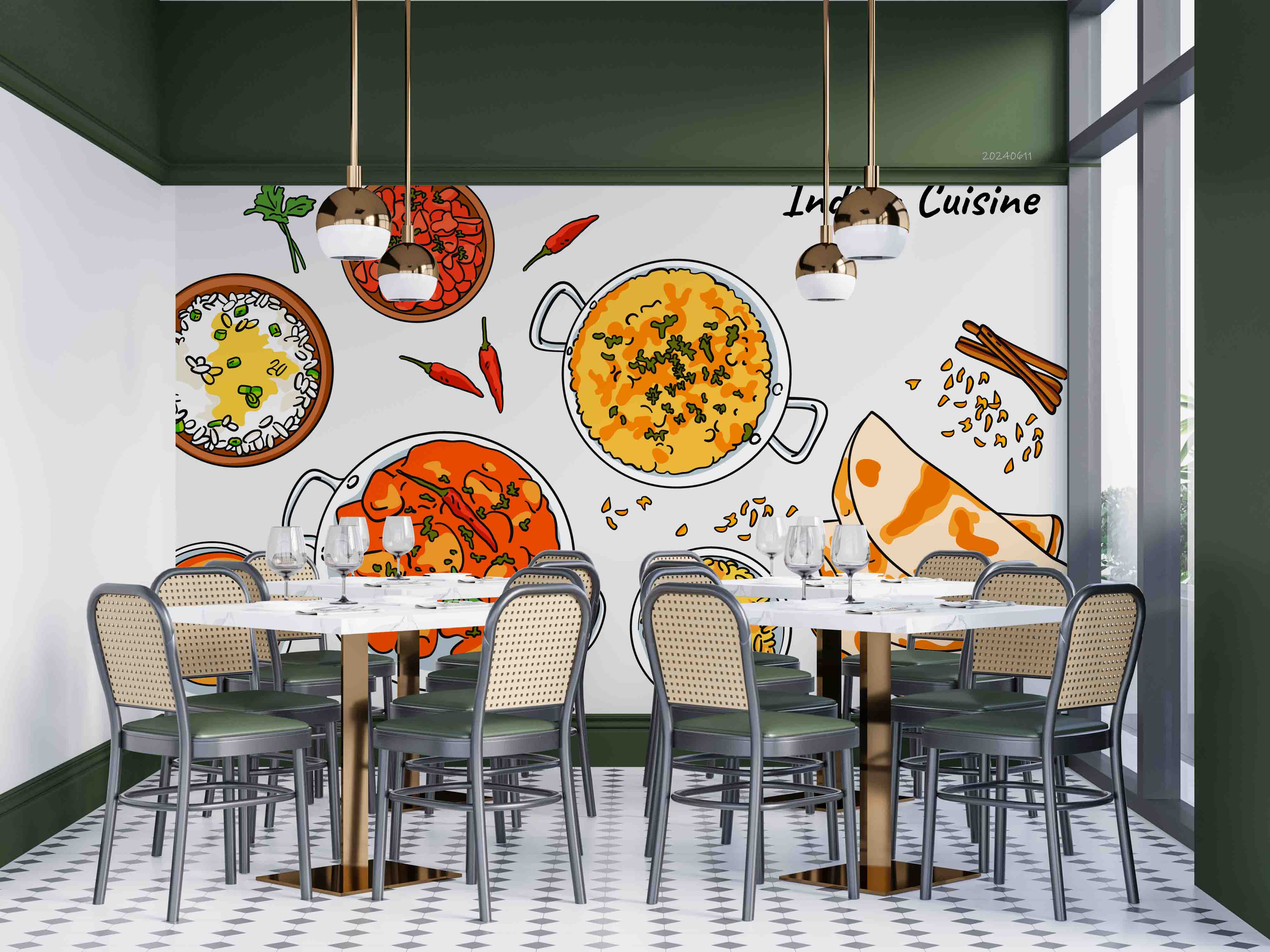 3D Stir-fry Chili Dumpling Chopsticks Letter Wall Mural Wallpaper YXL 289