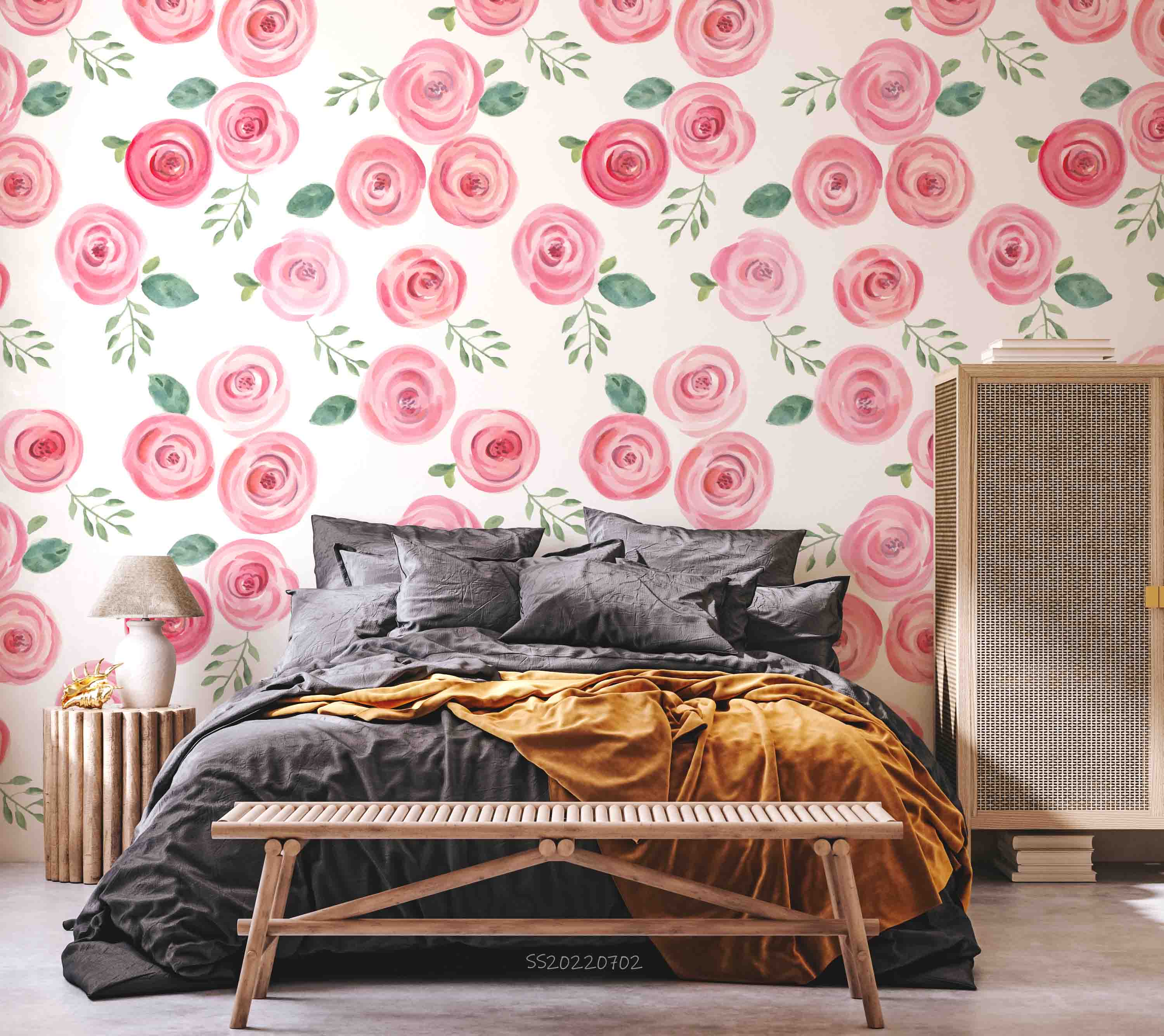 3D Watercolor Rose Leaf Pattern Wall Mural Wallpaper GD 5197- Jess Art Decoration